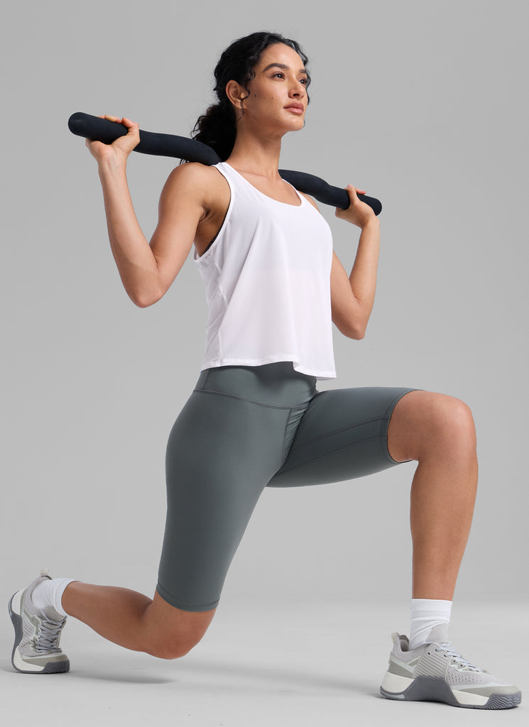 CRZ YOGA Women's Yoga Mesh Relaxed Fit Tops U Neck Tank Black