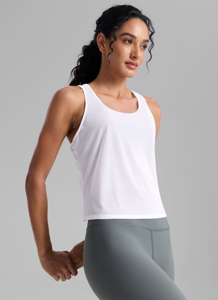 CRZ YOGA Women's Yoga Mesh Relaxed Fit Tops U Neck Tank Black