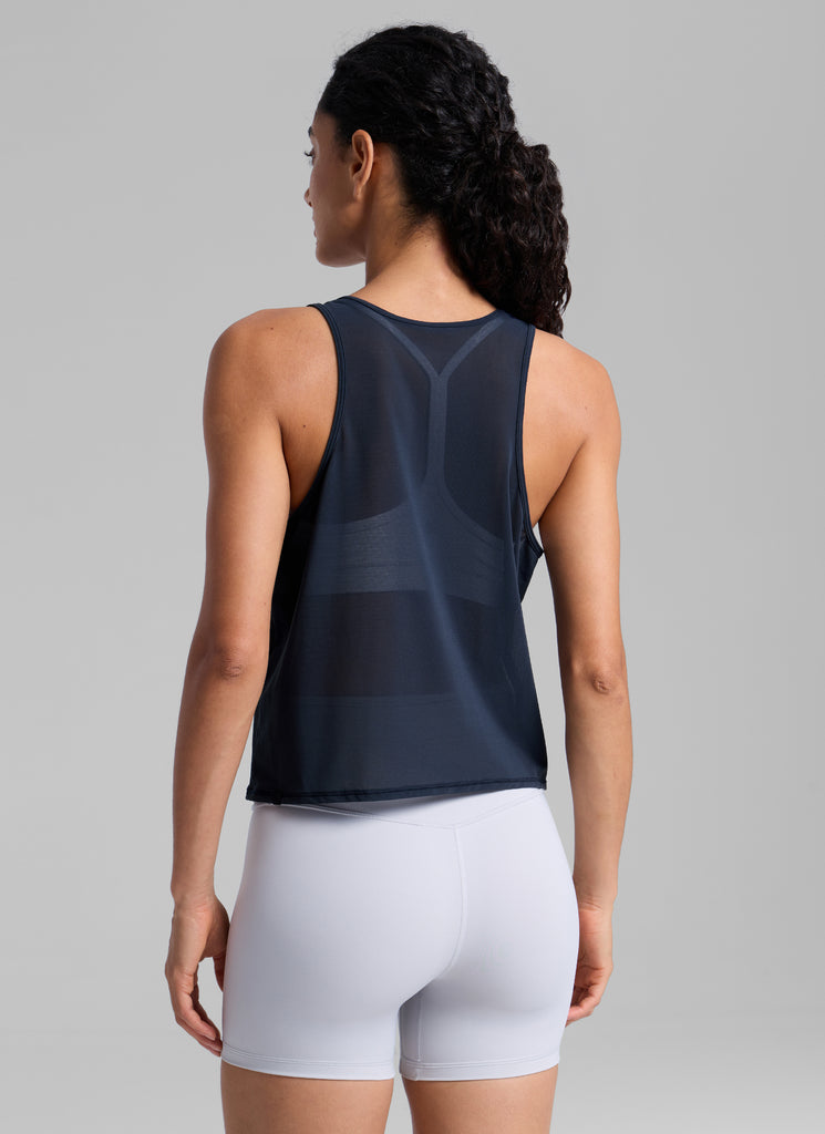 CRZ YOGA Women's Yoga Mesh Relaxed Fit Tops U Neck Tank White