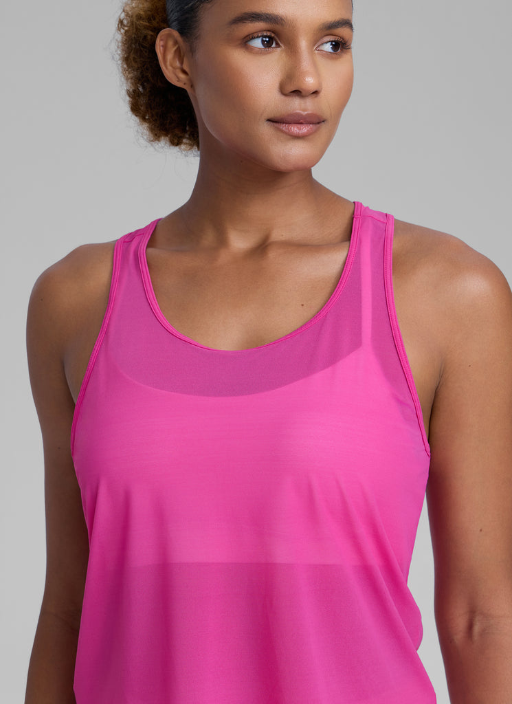 CRZ YOGA Women's Yoga Mesh Relaxed Fit Tops U Neck Tank Hibiscus Purple