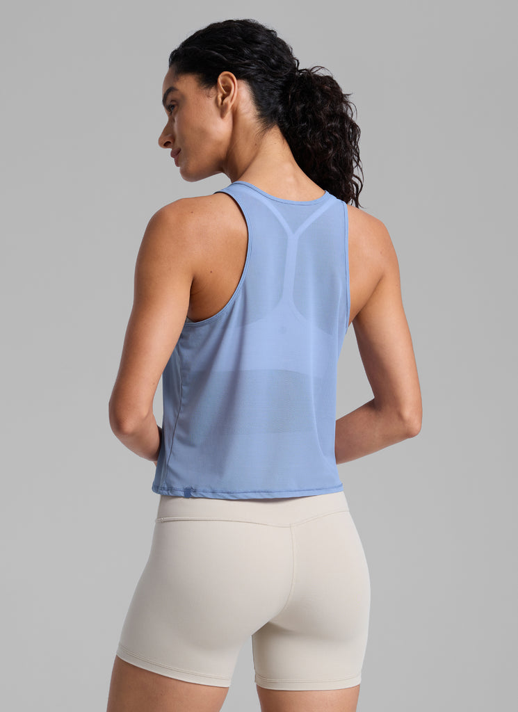 CRZ YOGA Women's Yoga Mesh Relaxed Fit Tops U Neck Tank White