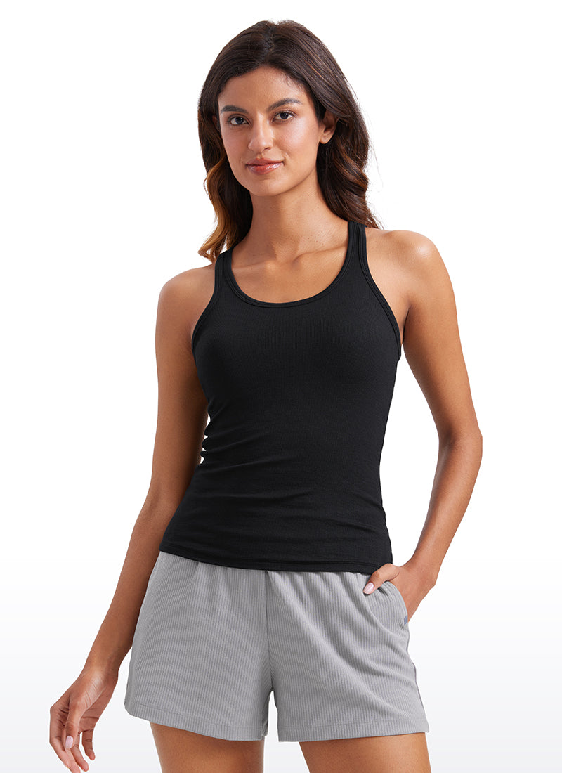 CRZ YOGA Women's Casual Tight Fit Basic Racerback Tank Waist Length Black
