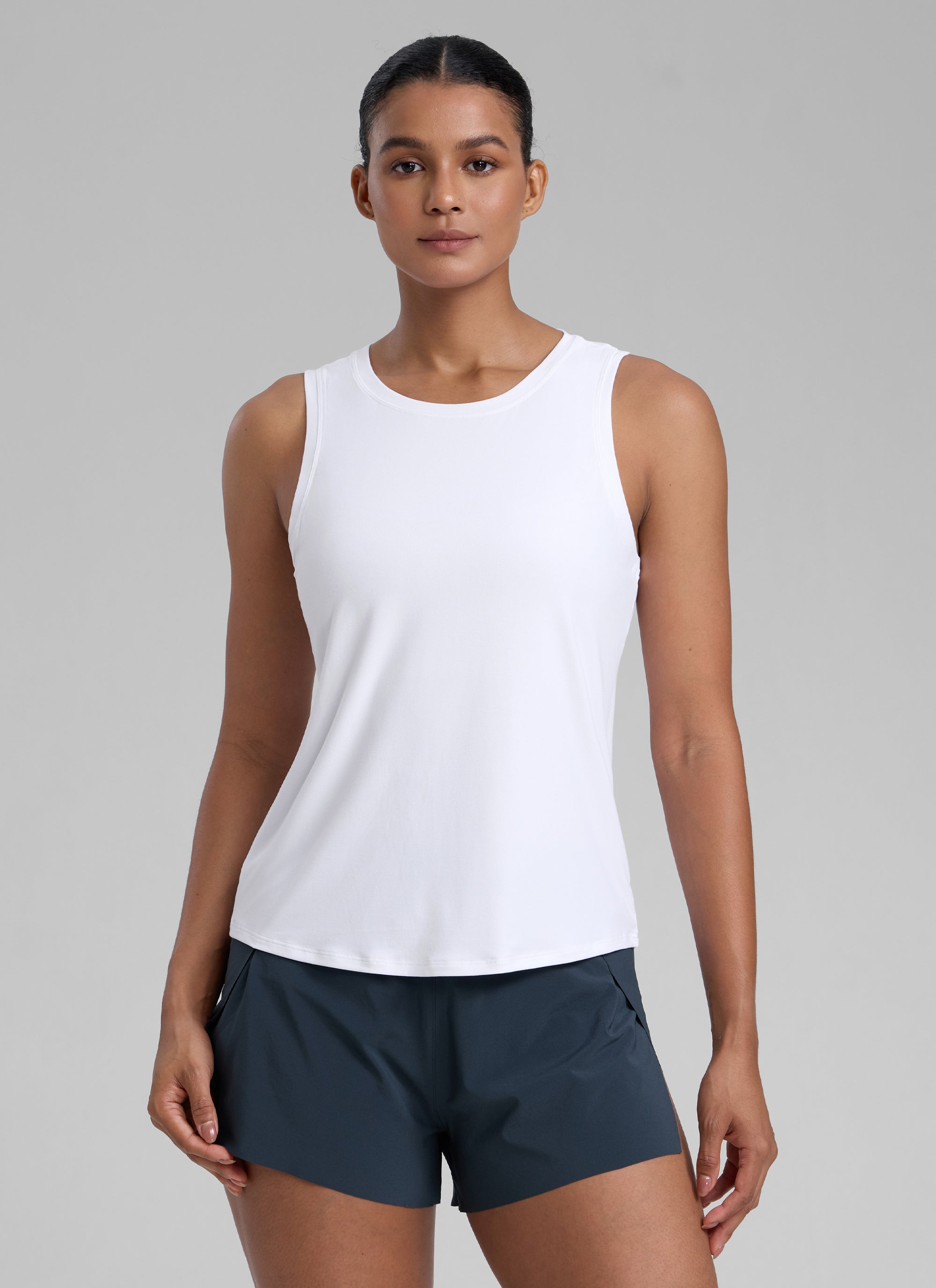 CRZ YOGA Women High Neck Cloudweight Open Back Lightweight Athletic Tank White