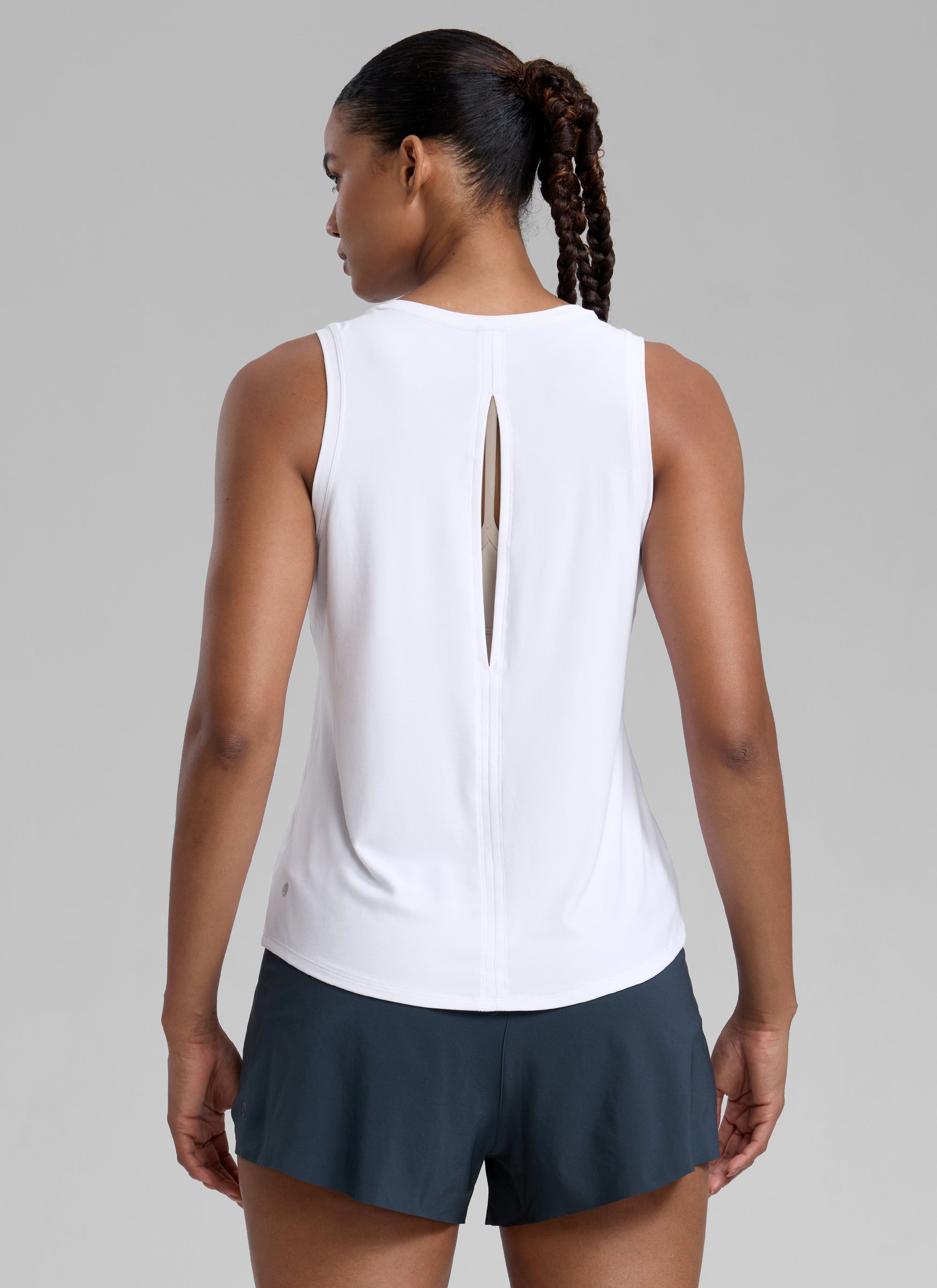 CRZ YOGA Women High Neck Cloudweight Open Back Lightweight Athletic Tank White