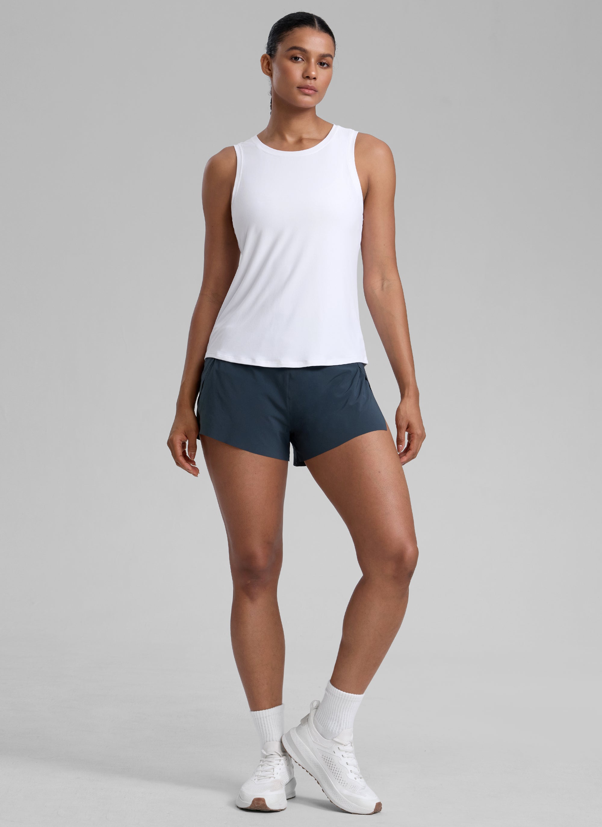 CRZ YOGA Women High Neck Cloudweight Open Back Lightweight Athletic Tank White