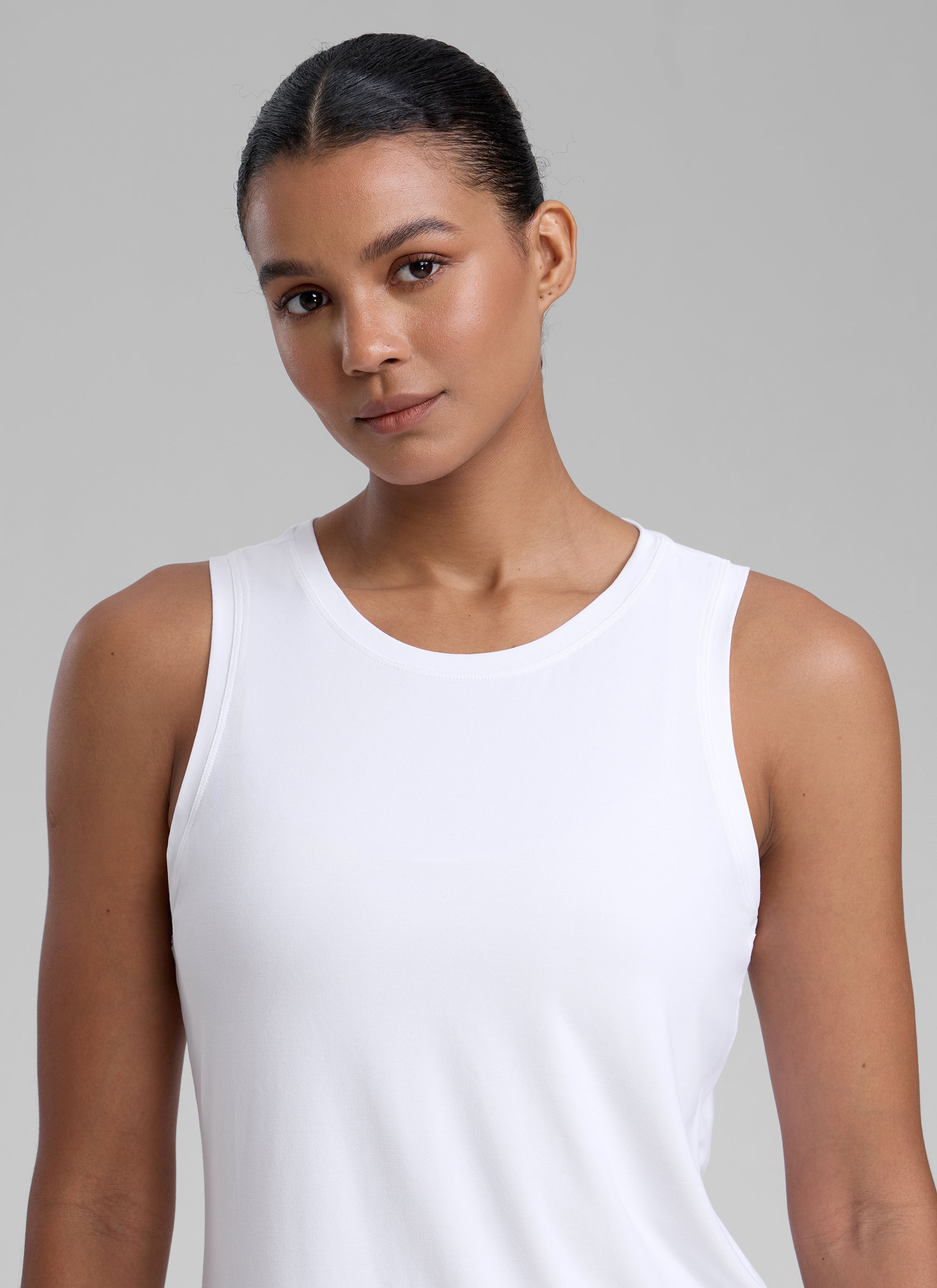 CRZ YOGA Women High Neck Cloudweight Open Back Lightweight Athletic Tank White