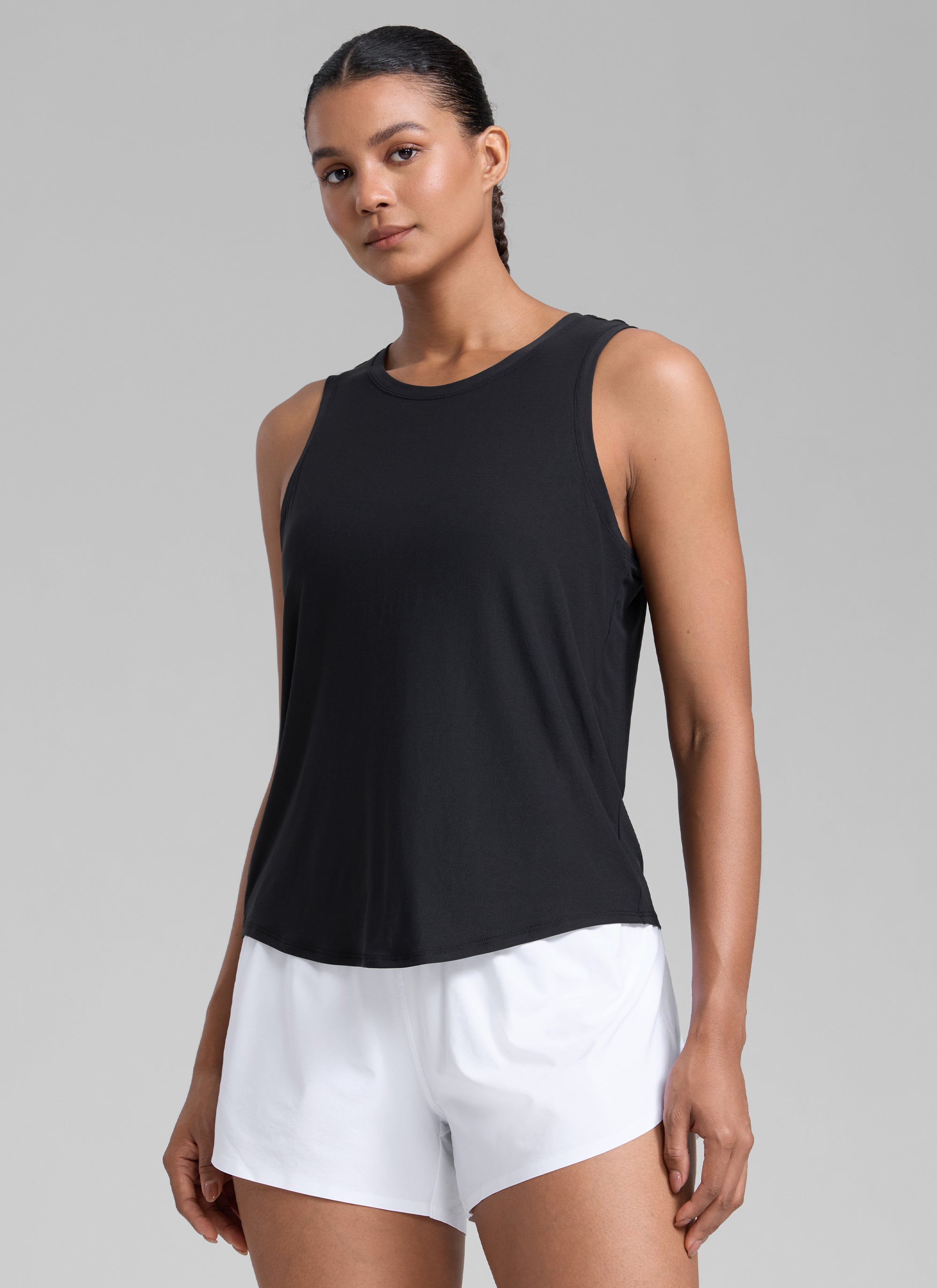 CRZ YOGA Women High Neck Cloudweight Open Back Lightweight Athletic Tank Black