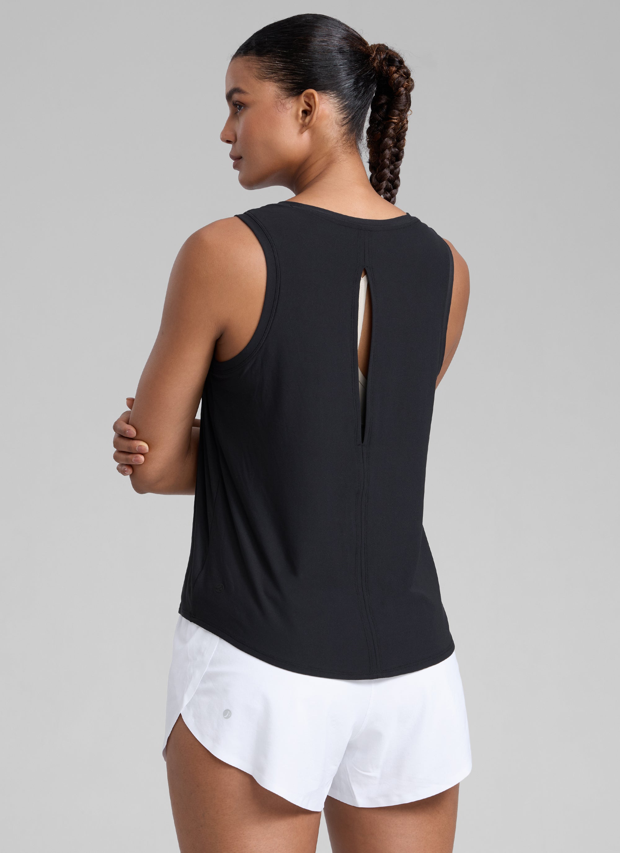 CRZ YOGA Women High Neck Cloudweight Open Back Lightweight Athletic Tank Black