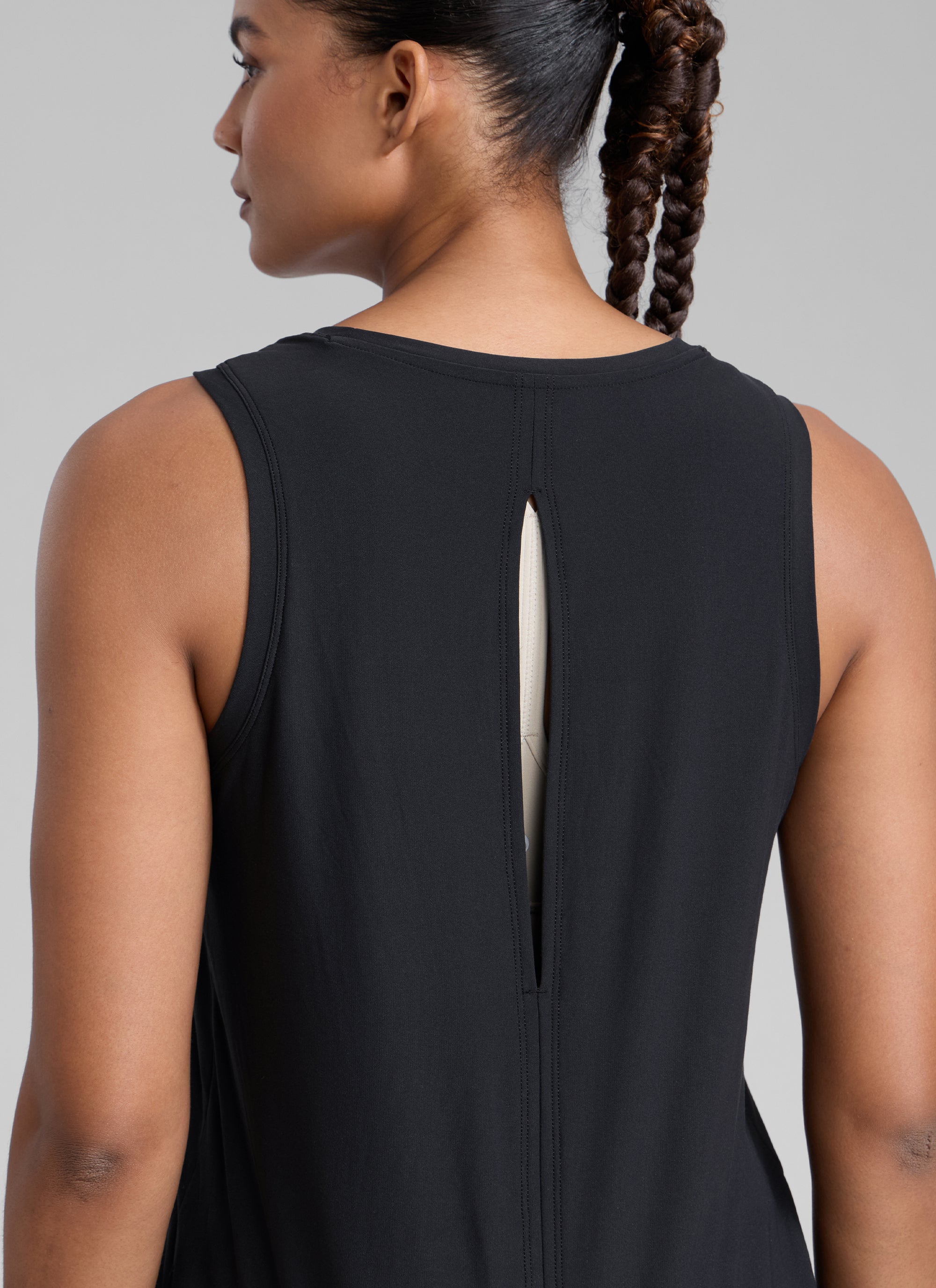 CRZ YOGA Women High Neck Cloudweight Open Back Lightweight Athletic Tank Black