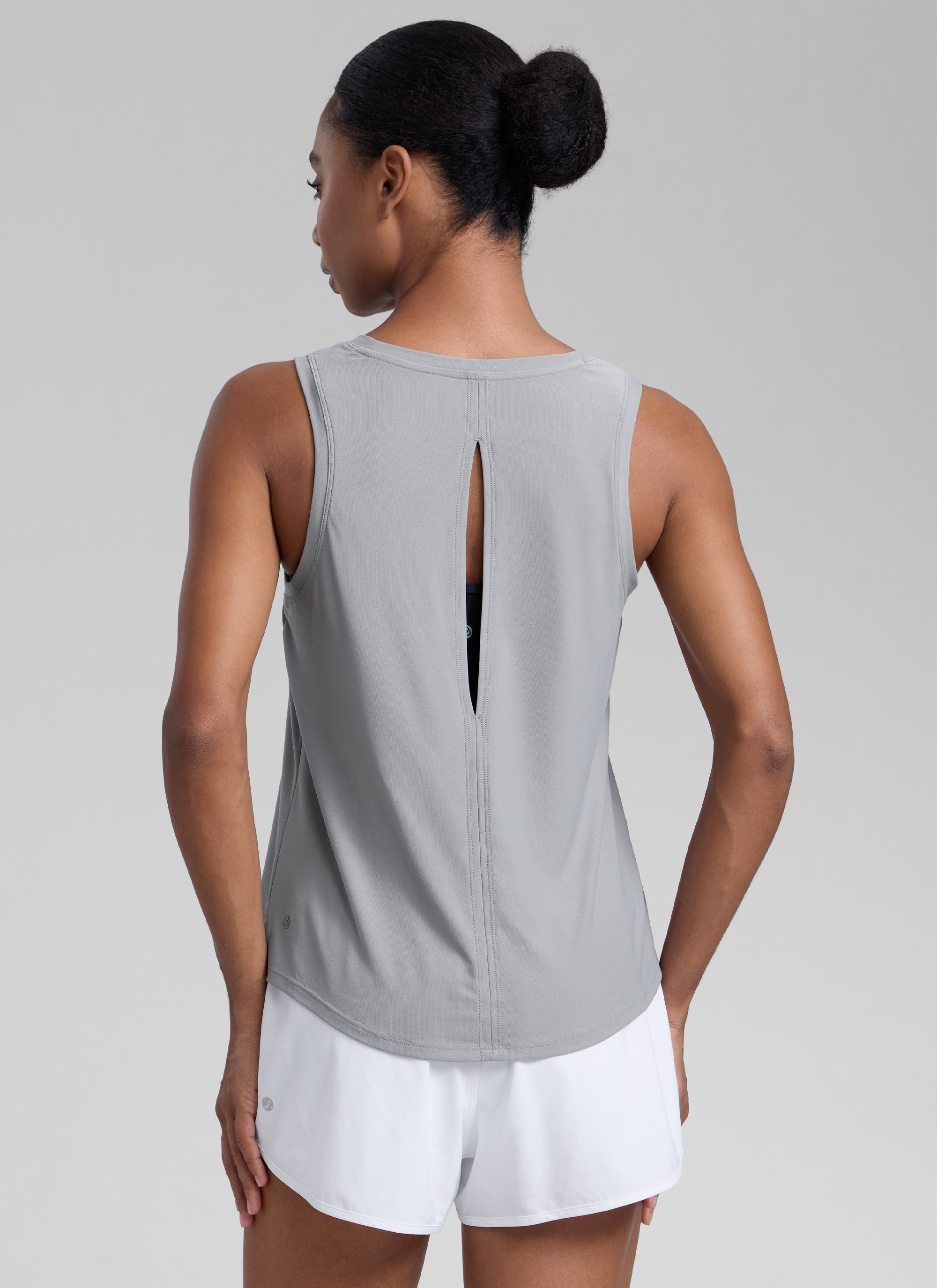 CRZ YOGA Women High Neck Cloudweight Open Back Lightweight Athletic Tank Silver Gray