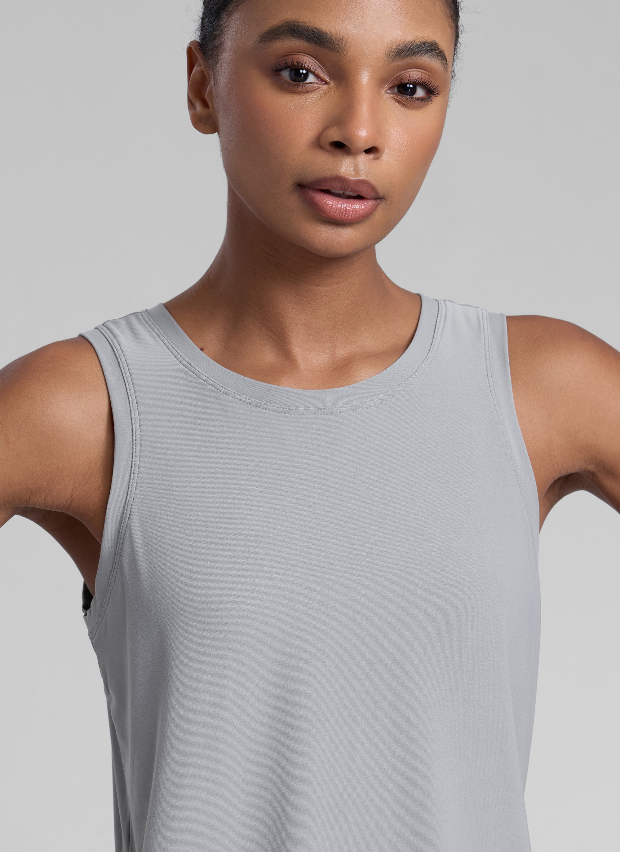 CRZ YOGA Women High Neck Cloudweight Open Back Lightweight Athletic Tank Silver Gray