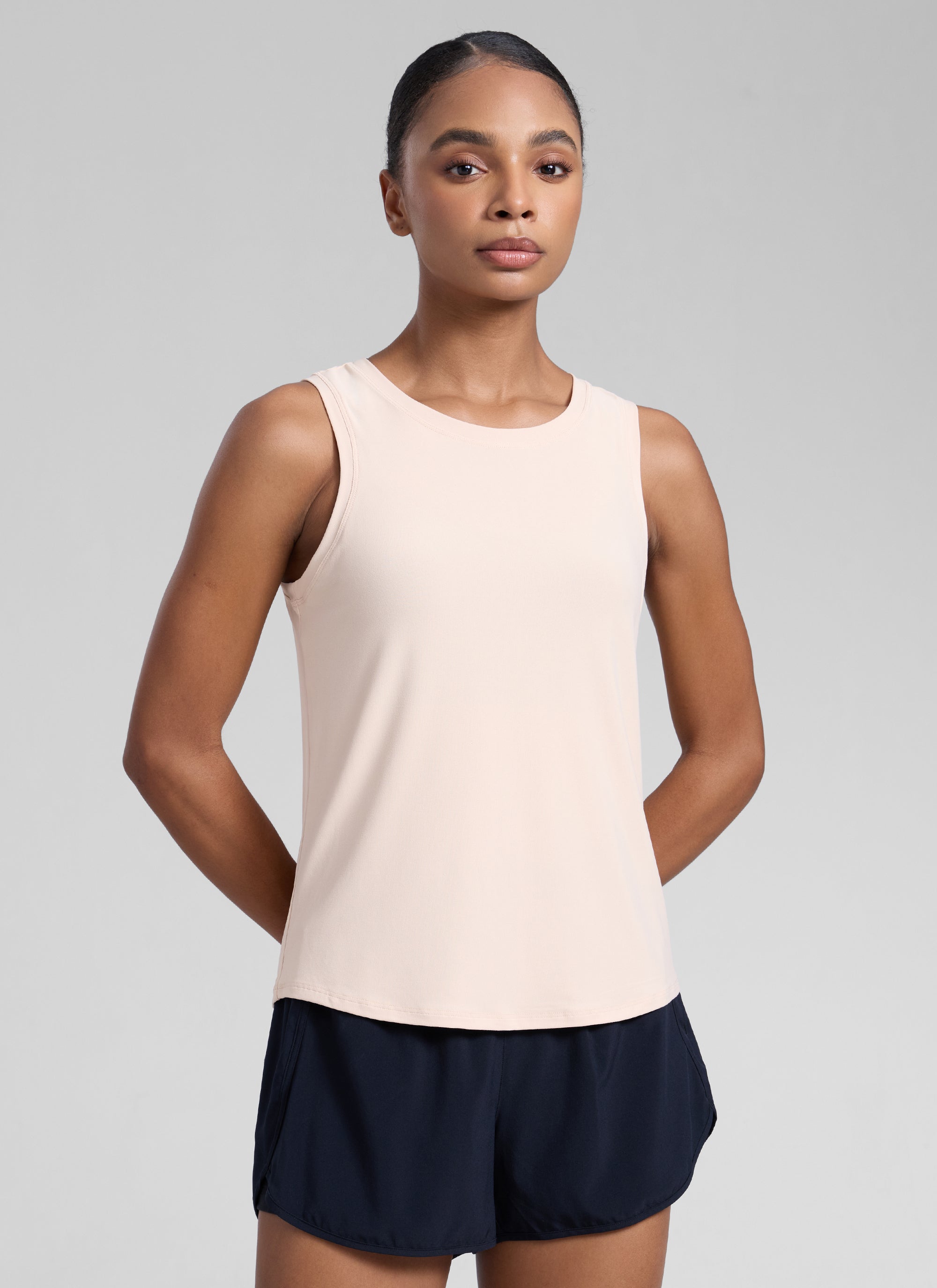 CRZ YOGA Women High Neck Cloudweight Open Back Lightweight Athletic Tank White Opal