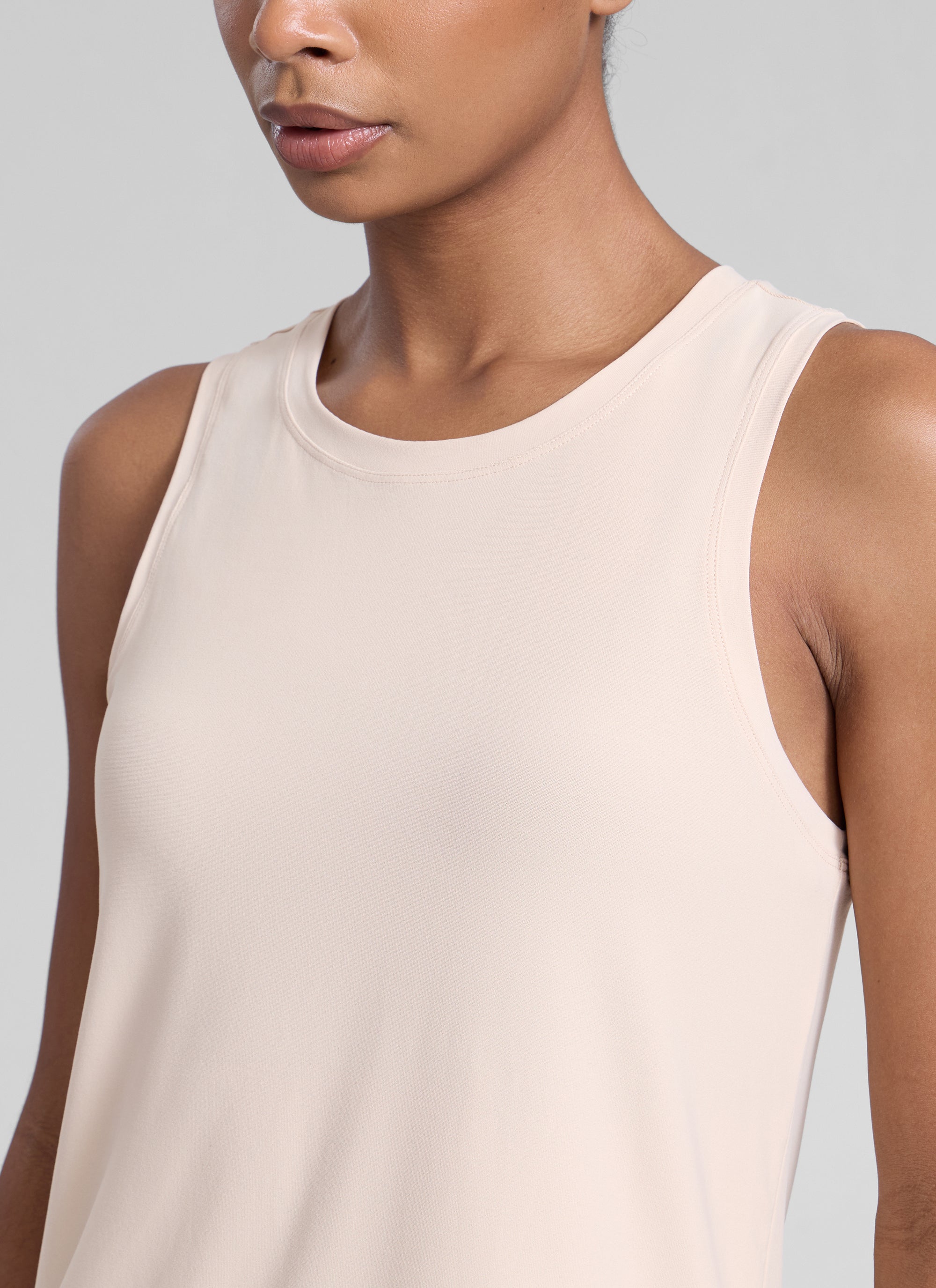 CRZ YOGA Women High Neck Cloudweight Open Back Lightweight Athletic Tank White Opal