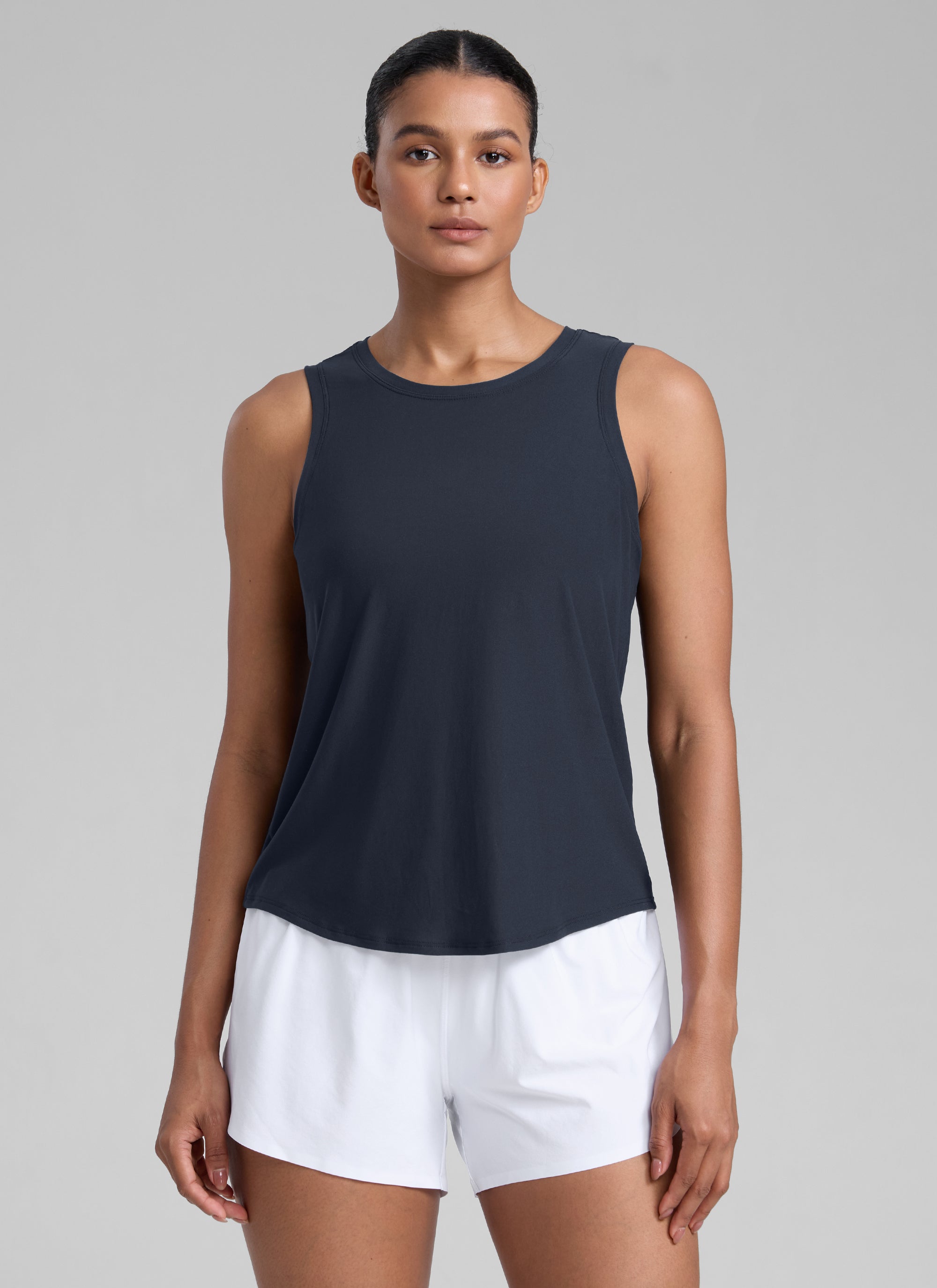 CRZ YOGA Women High Neck Cloudweight Open Back Lightweight Athletic Tank True Navy