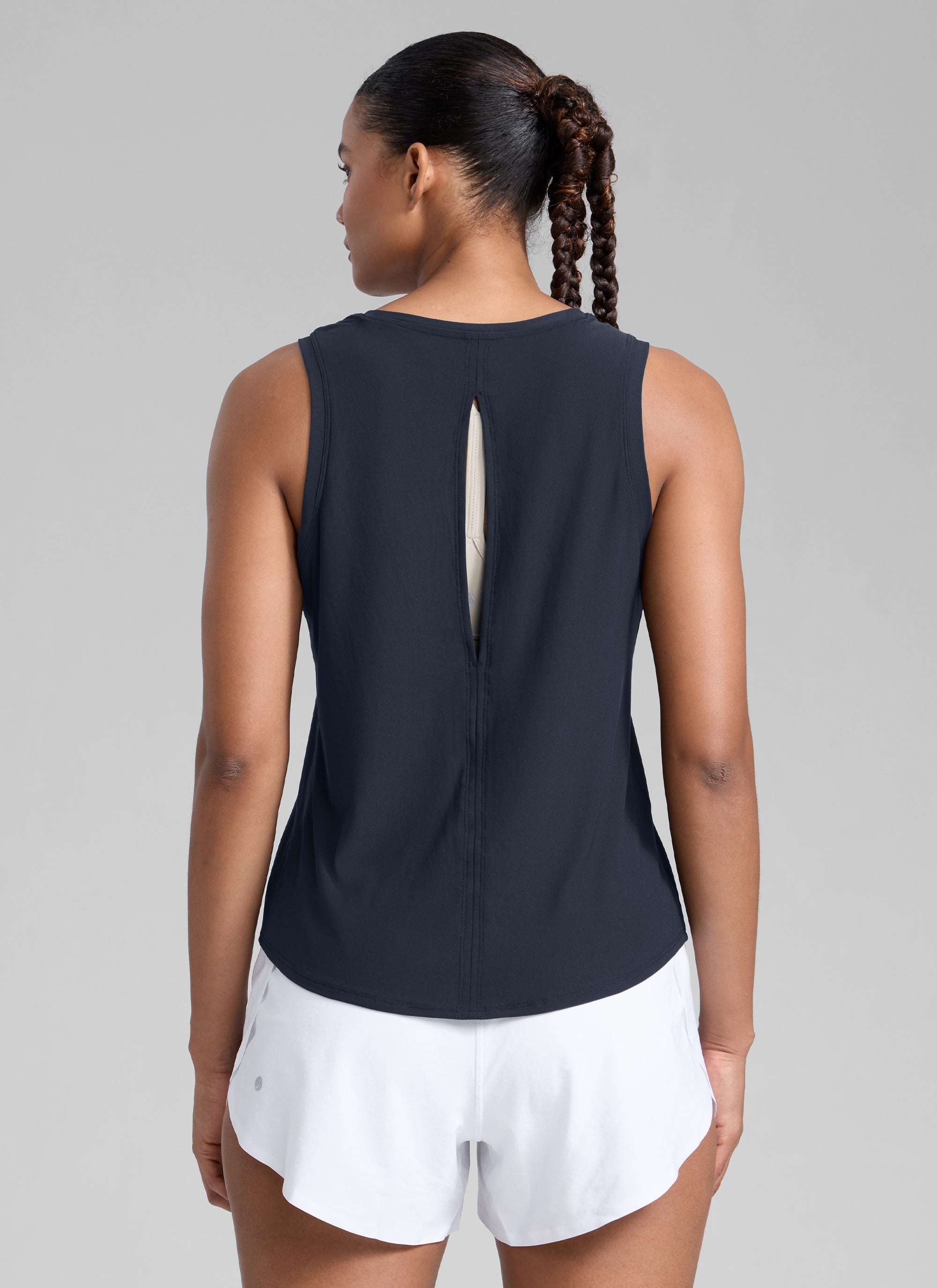 CRZ YOGA Women High Neck Cloudweight Open Back Lightweight Athletic Tank True Navy