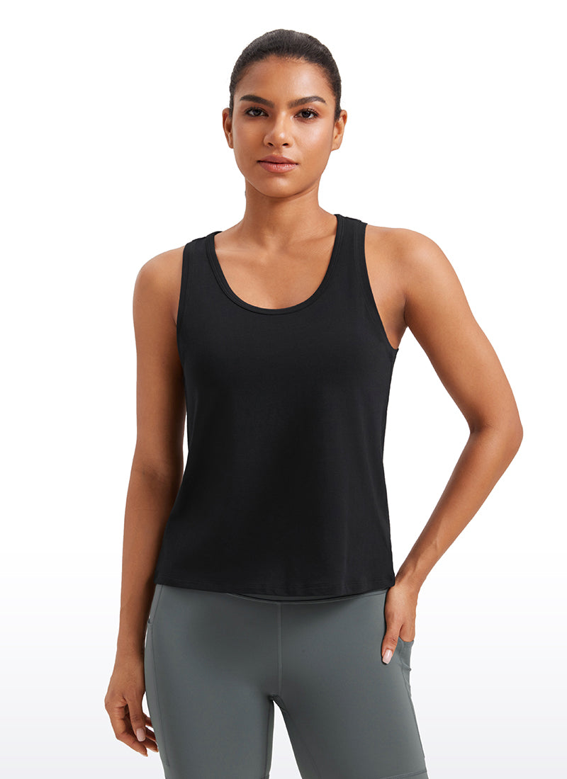 CRZ YOGA Pima Cotton Scoop Neck Racerback  Workout Sleeveless Tank Tops Black