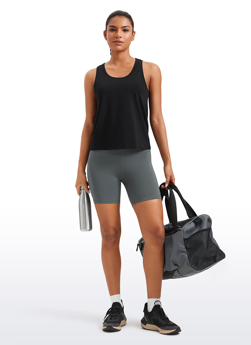 CRZ YOGA Pima Cotton Scoop Neck Racerback  Workout Sleeveless Tank Tops Black