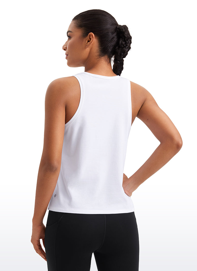 CRZ YOGA Pima Cotton Scoop Neck Racerback  Workout Sleeveless Tank Tops White