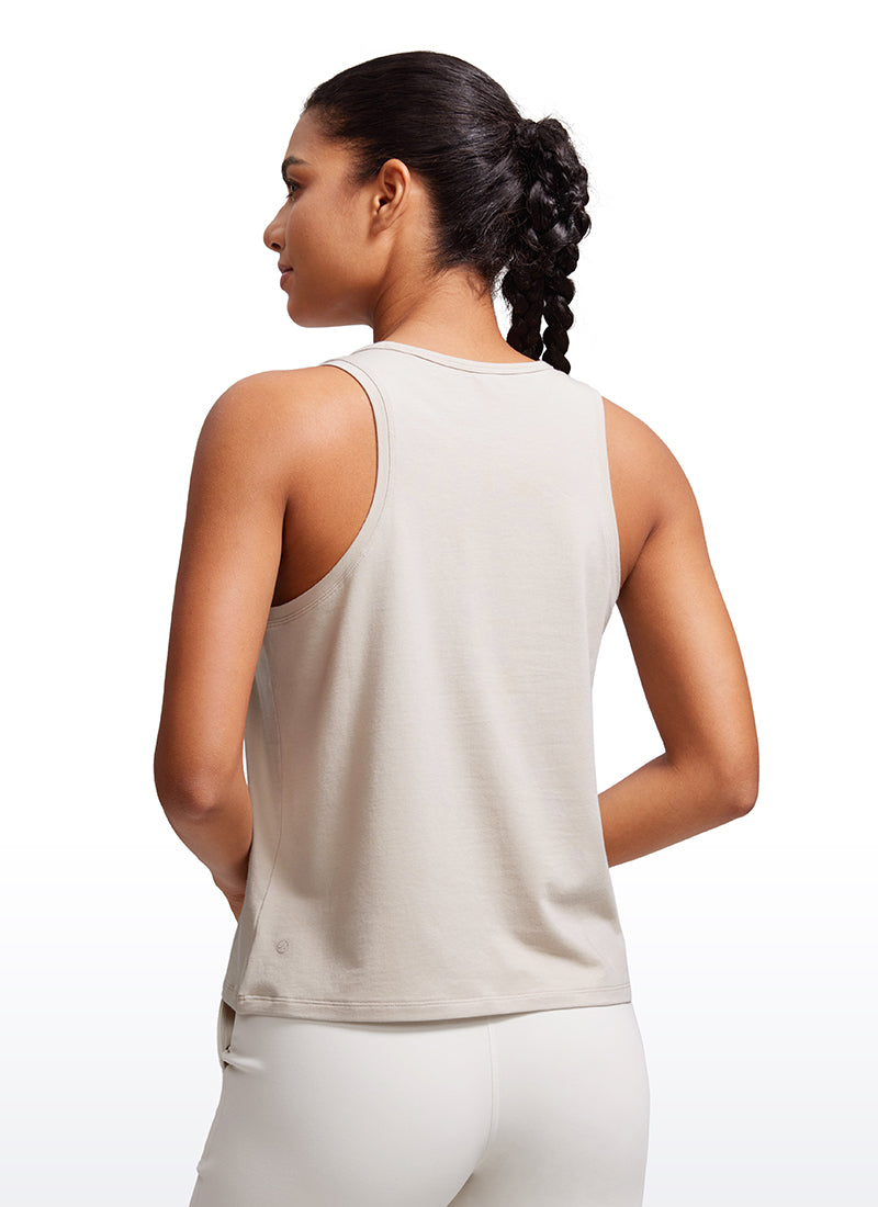 CRZ YOGA Pima Cotton Scoop Neck Racerback  Workout Sleeveless Tank Tops Mojave Tan