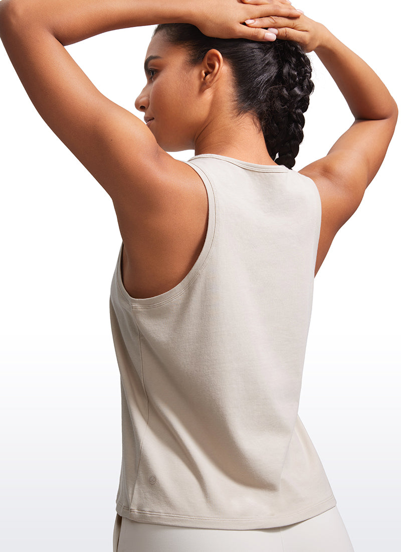 CRZ YOGA Pima Cotton Scoop Neck Racerback  Workout Sleeveless Tank Tops Mojave Tan