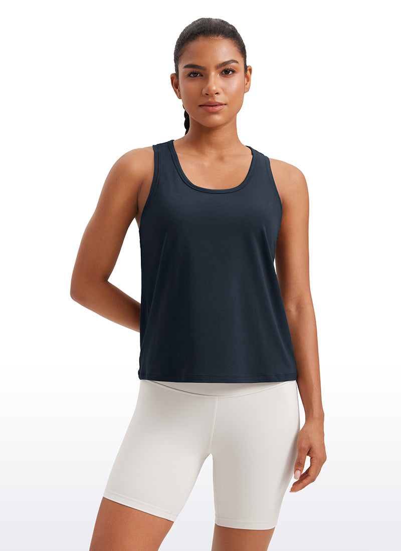 CRZ YOGA Pima Cotton Scoop Neck Racerback  Workout Sleeveless Tank Tops True Navy
