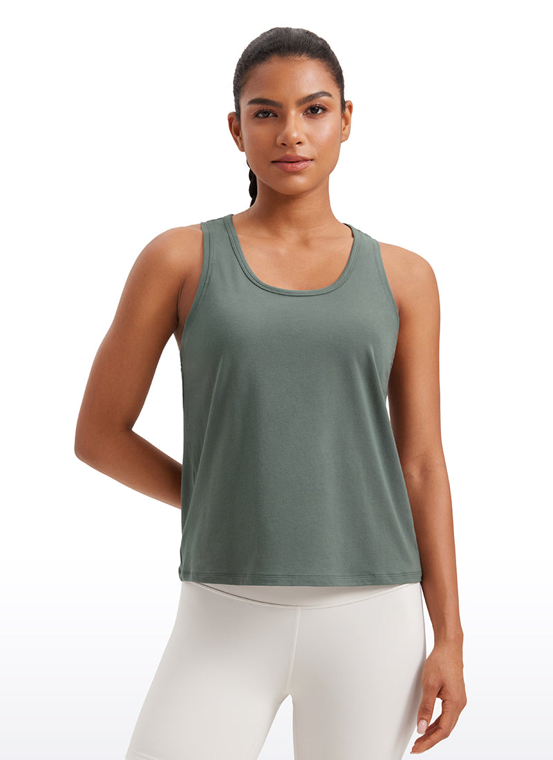 CRZ YOGA Pima Cotton Scoop Neck Racerback  Workout Sleeveless Tank Tops Grey Sage
