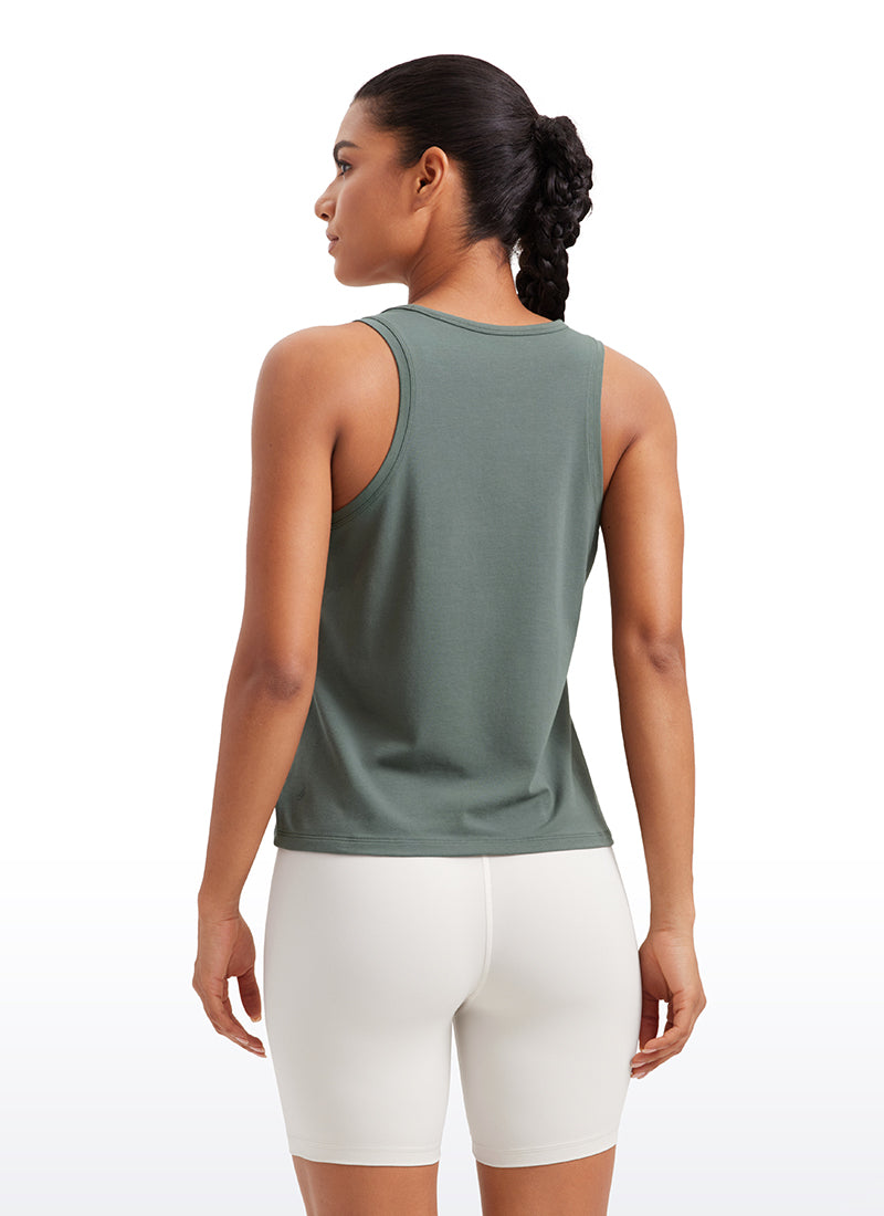 CRZ YOGA Pima Cotton Scoop Neck Racerback  Workout Sleeveless Tank Tops Grey Sage