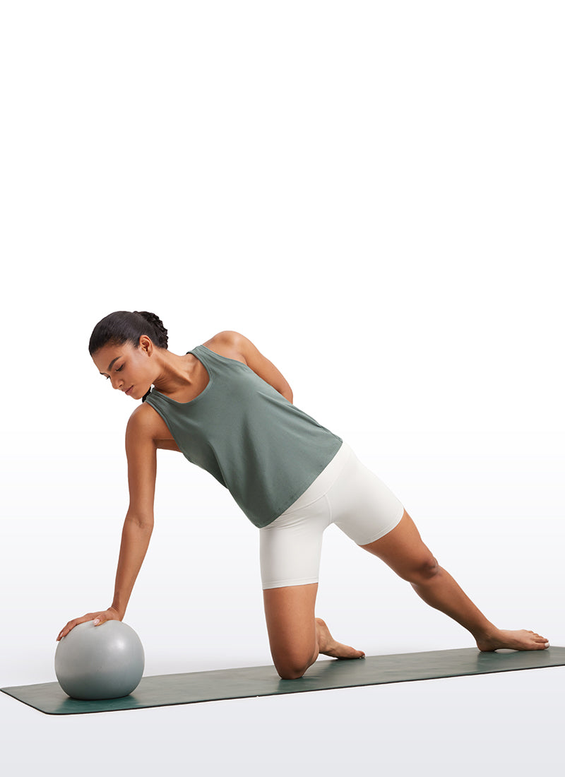CRZ YOGA Pima Cotton Scoop Neck Racerback  Workout Sleeveless Tank Tops Grey Sage