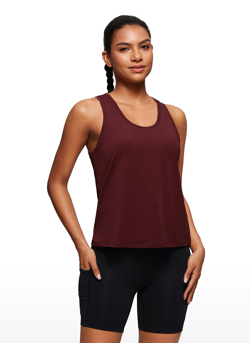 CRZ YOGA Pima Cotton Scoop Neck Racerback  Workout Sleeveless Tank Tops Red Merlot