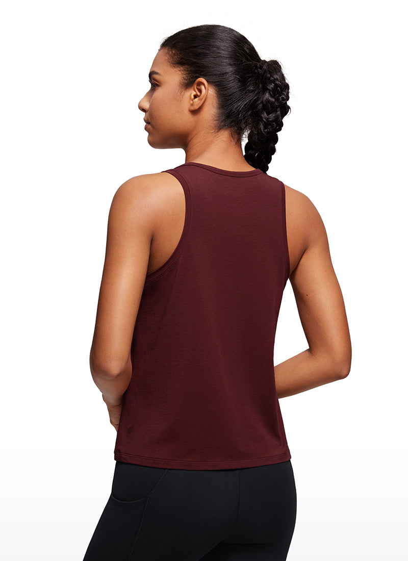 CRZ YOGA Pima Cotton Scoop Neck Racerback  Workout Sleeveless Tank Tops Red Merlot