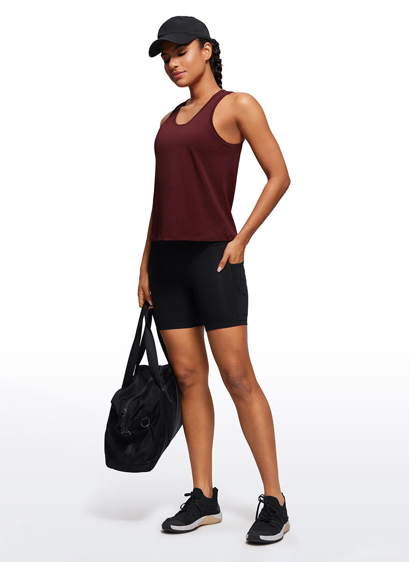 CRZ YOGA Pima Cotton Scoop Neck Racerback  Workout Sleeveless Tank Tops Red Merlot
