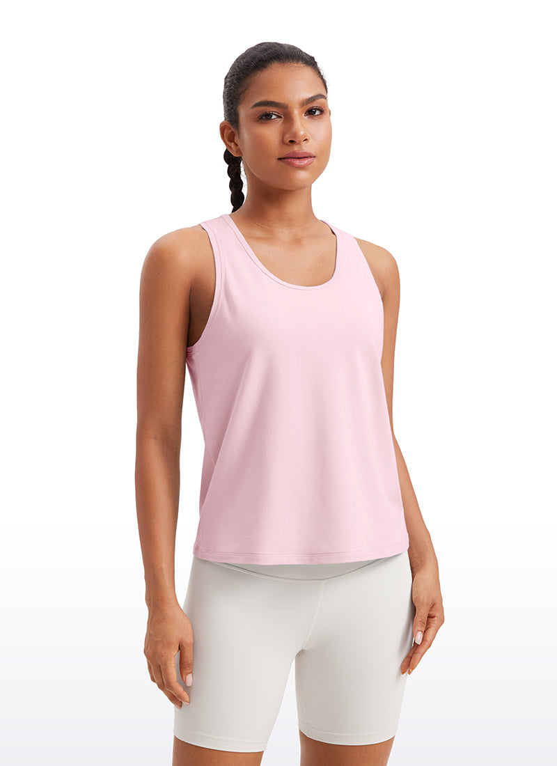 CRZ YOGA Pima Cotton Scoop Neck Racerback  Workout Sleeveless Tank Tops Strawberry Pink