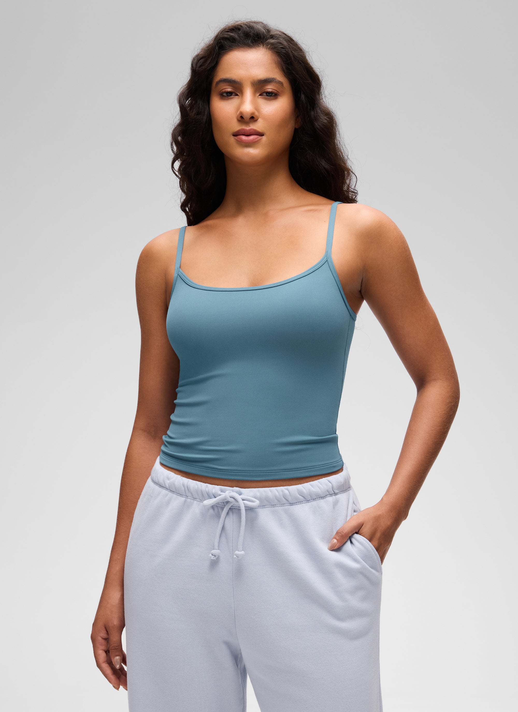 CRZ YOGA Women's Butterluxe Casual Scoop Neck U Back Double Lined Tank Blue Ashes