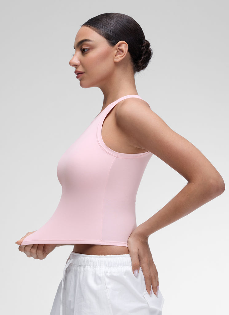 CRZ YOGA Women High Neck Casual Double Lined Sleeveless Tanks Hot Fudge Brown