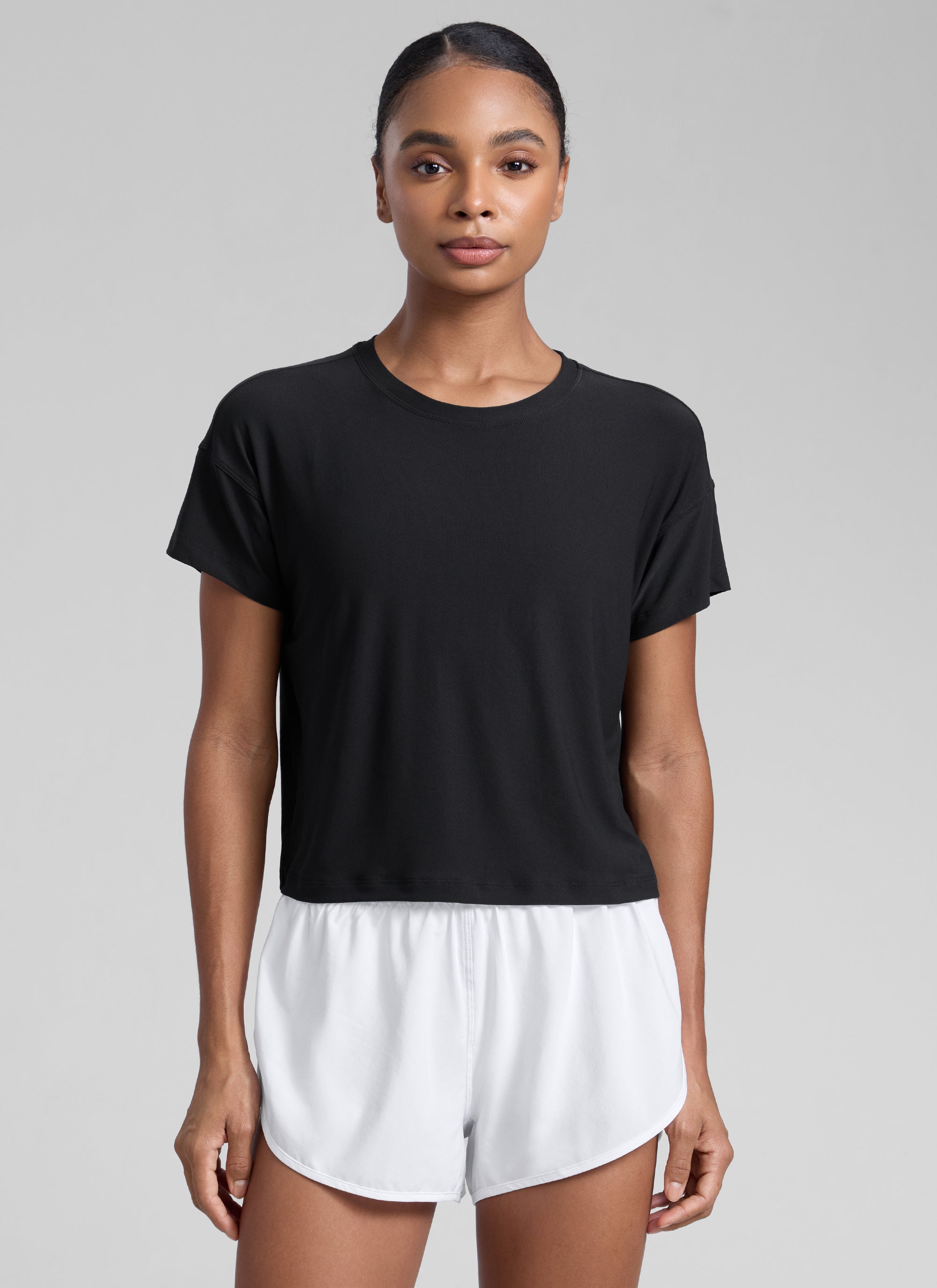 CRZ YOGA Women Cloudweight High Crew Neck Lightweight Loose Short Sleeve Black