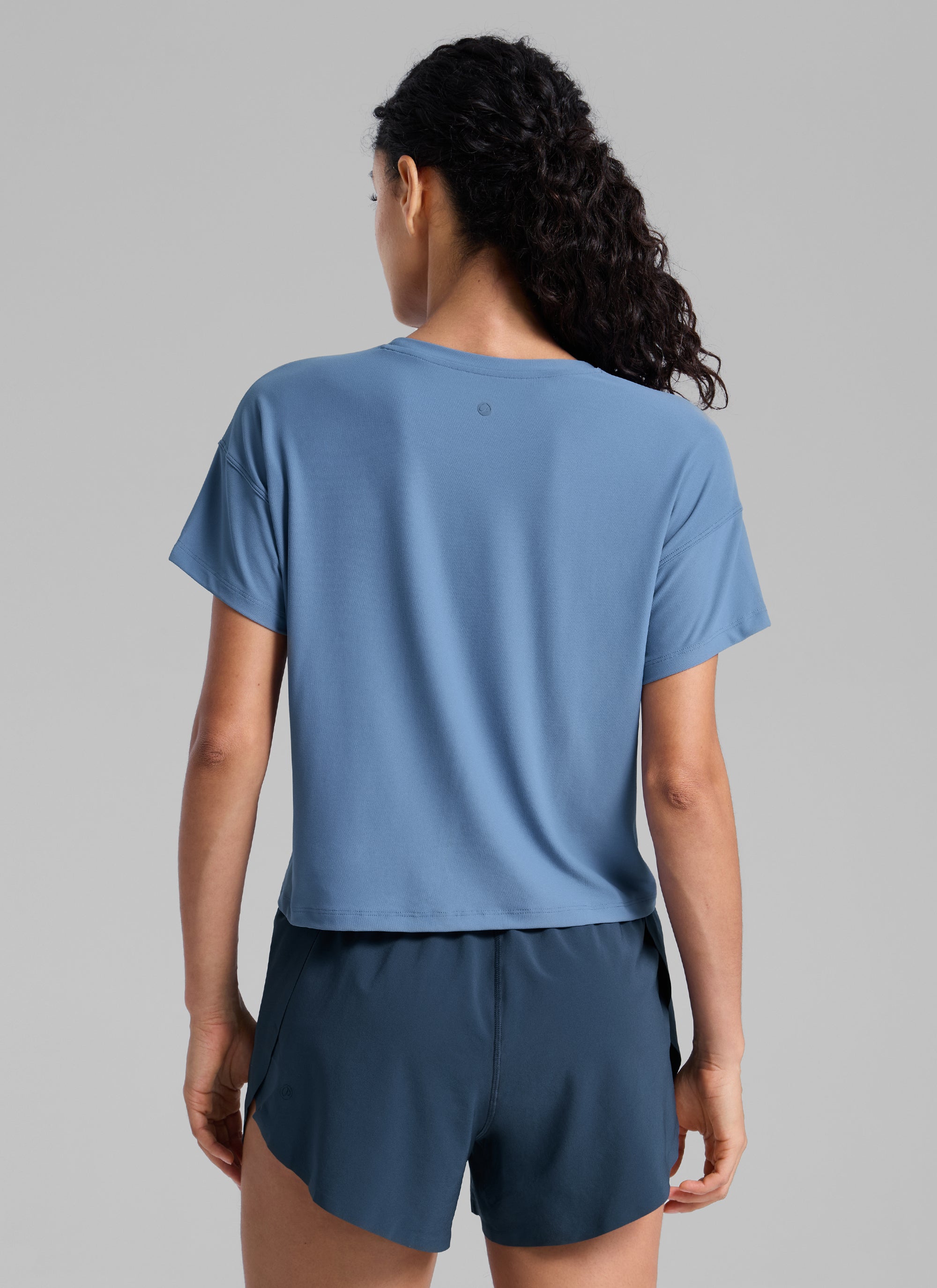 CRZ YOGA Women Cloudweight High Crew Neck Lightweight Loose Short Sleeve Washed Denim