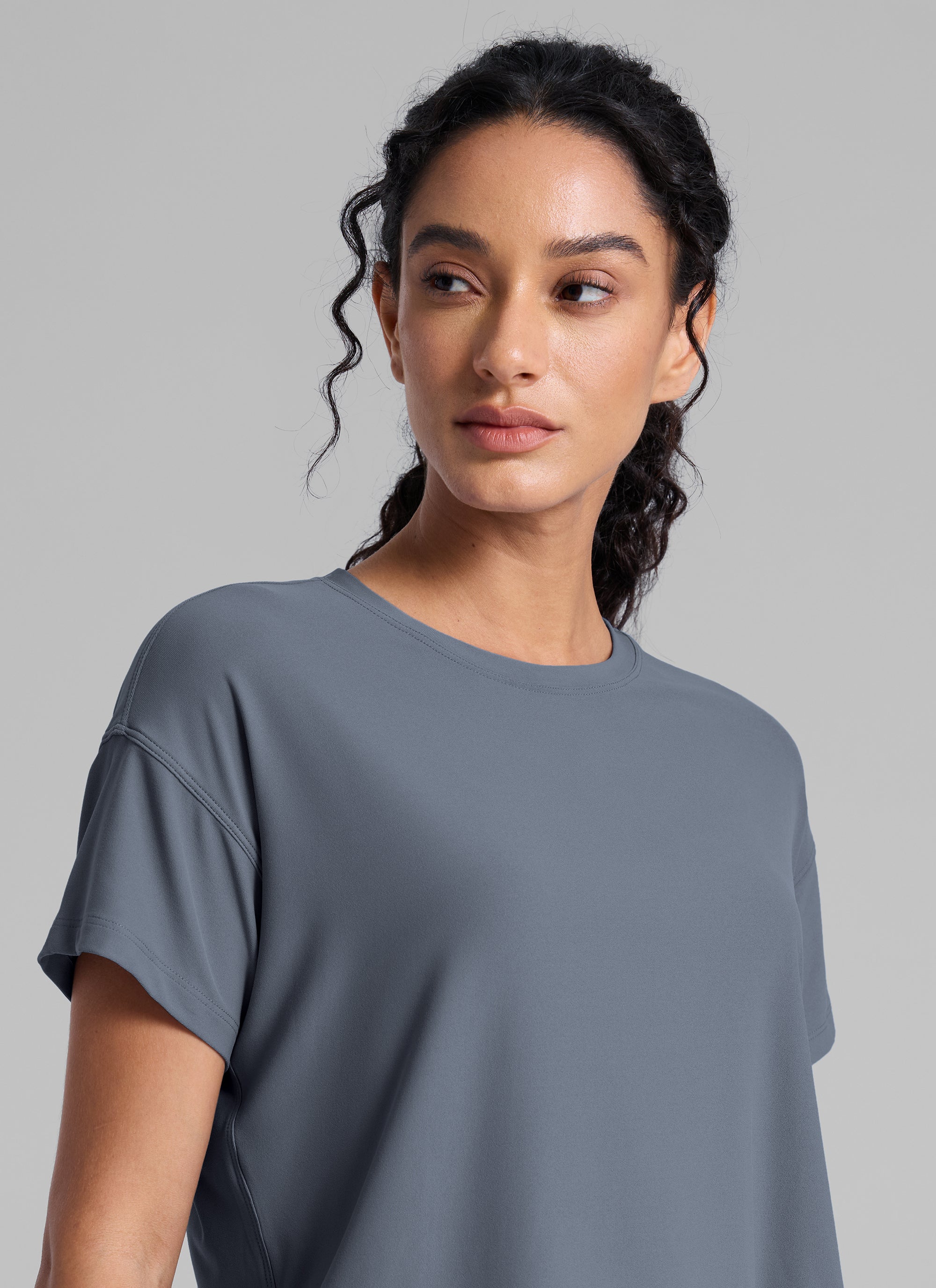 CRZ YOGA Women Cloudweight High Crew Neck Lightweight Loose Short Sleeve Solar Grey