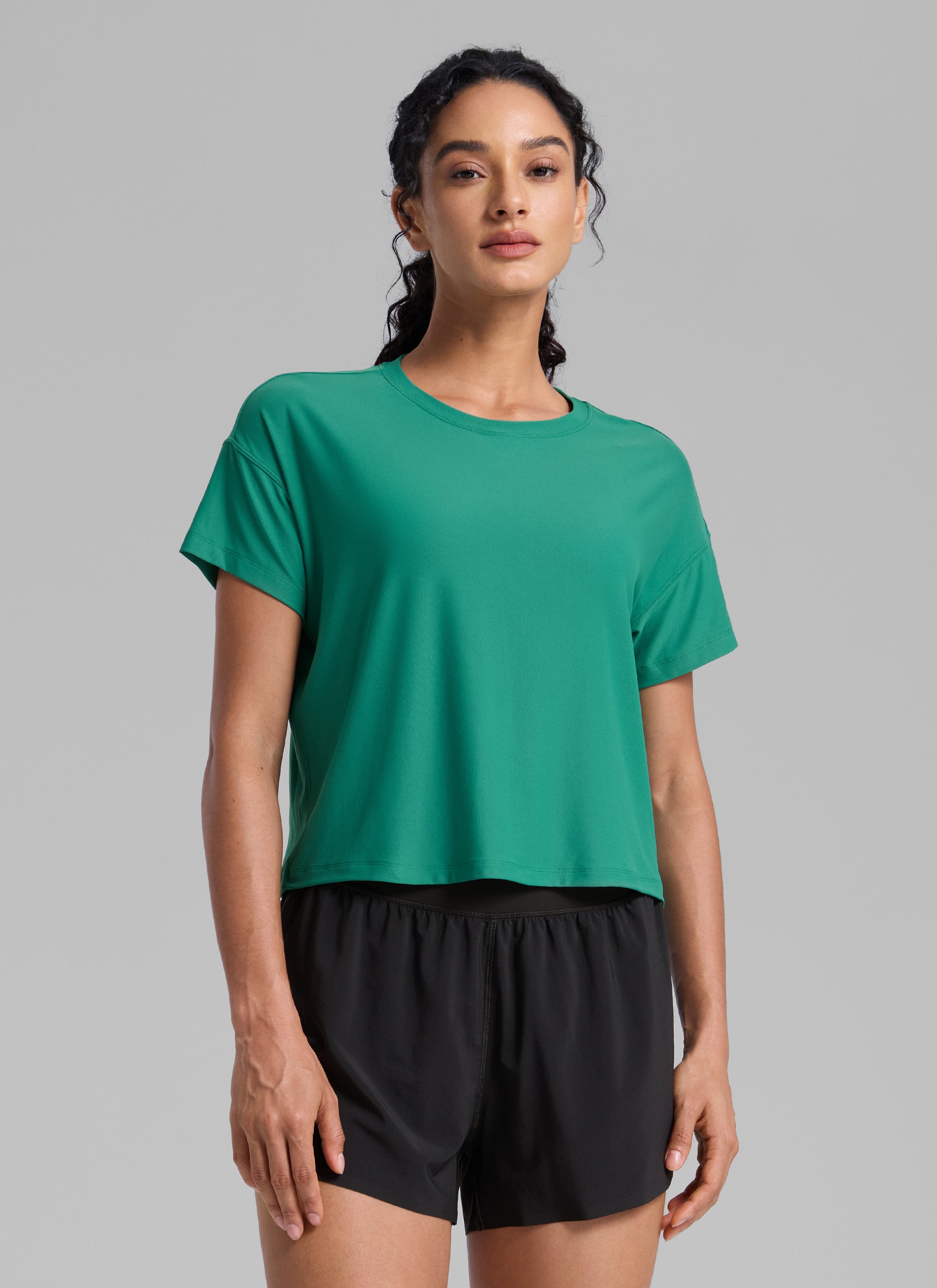 CRZ YOGA Women Cloudweight High Crew Neck Lightweight Loose Short Sleeve Cascadia Green