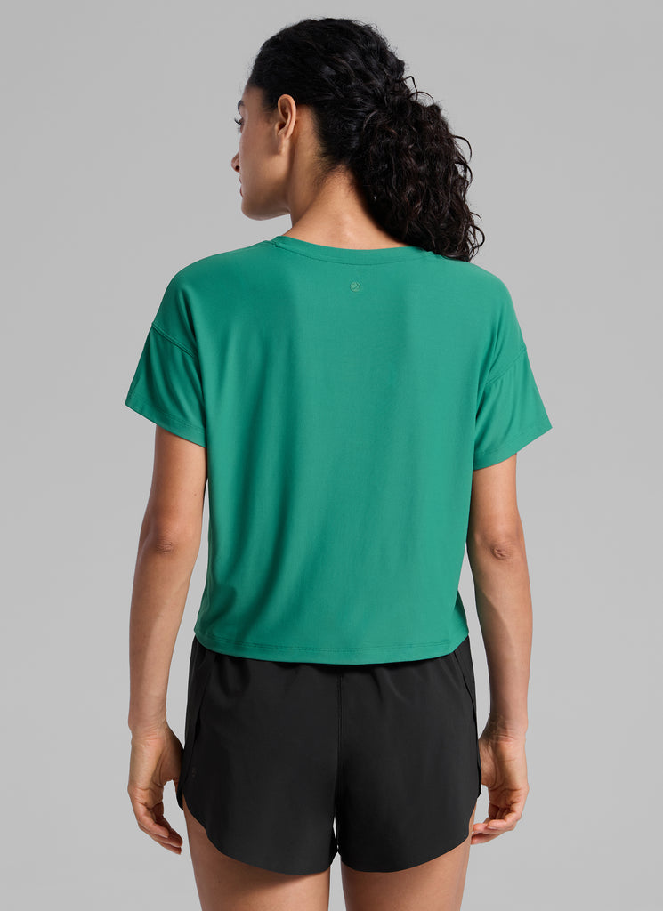 CRZ YOGA Women Cloudweight High Crew Neck Lightweight Loose Short Sleeve Plum Magenta