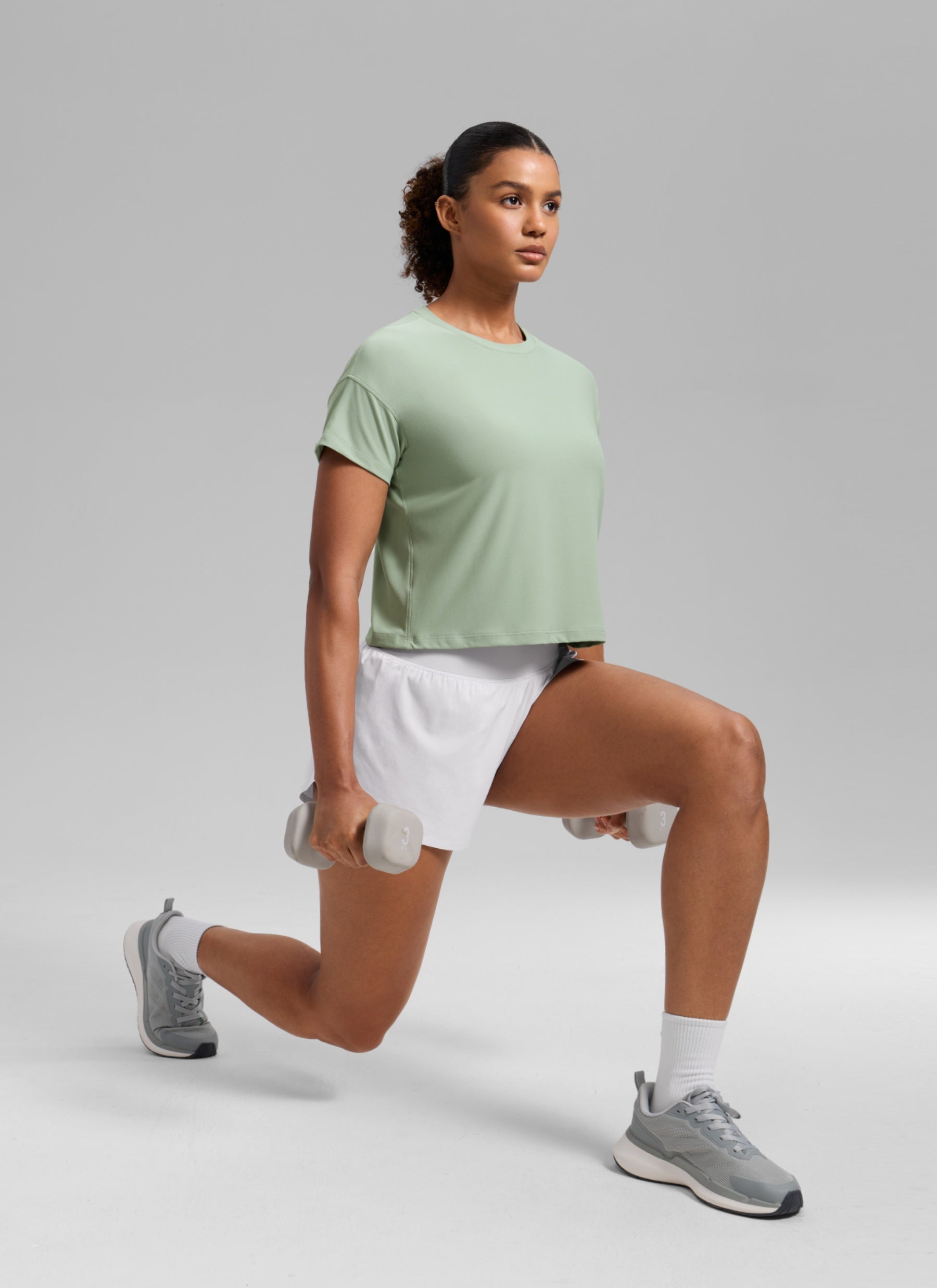 CRZ YOGA Women Cloudweight High Crew Neck Lightweight Loose Short Sleeve Green Palm Court
