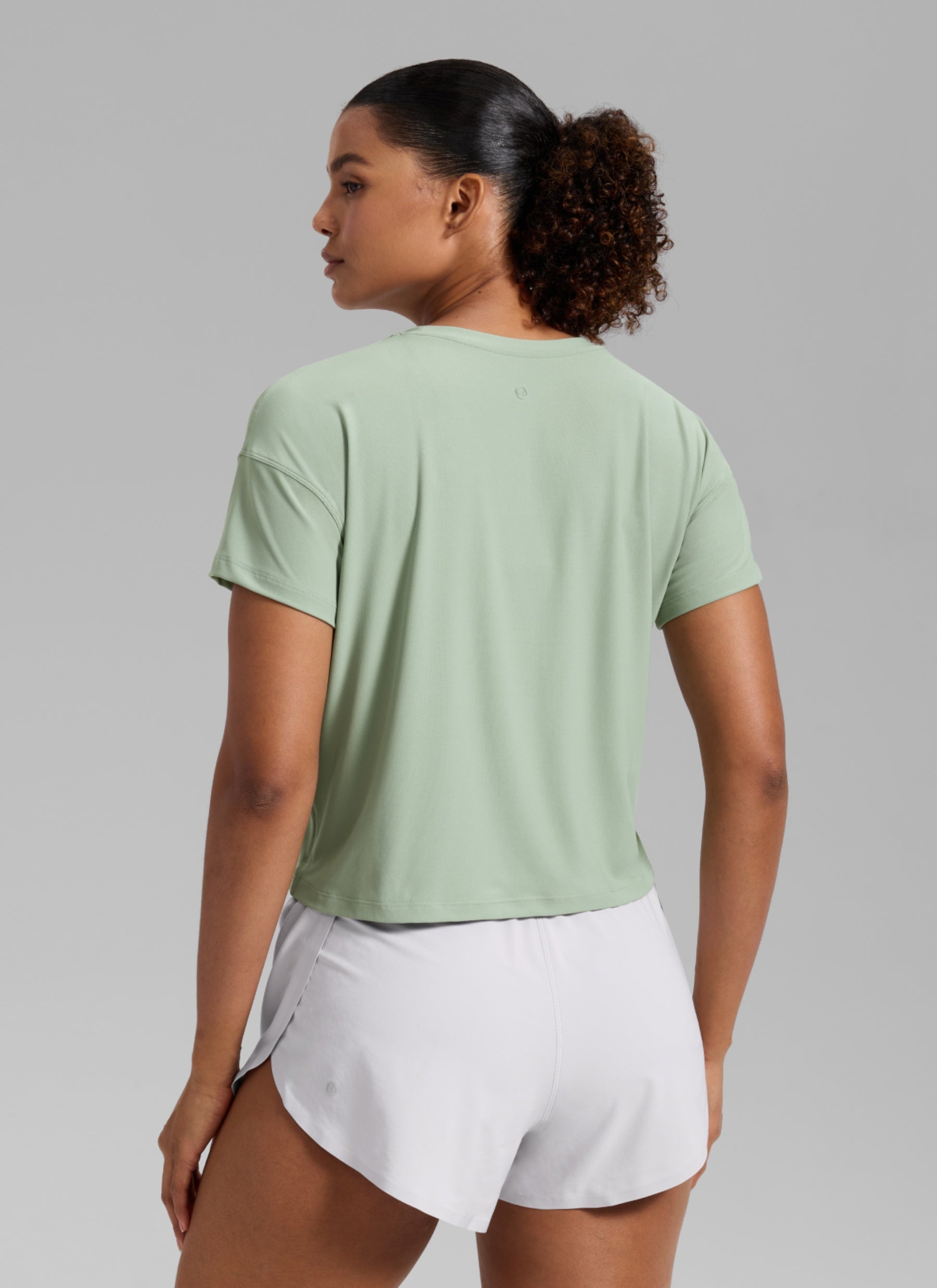 CRZ YOGA Women Cloudweight High Crew Neck Lightweight Loose Short Sleeve Green Palm Court
