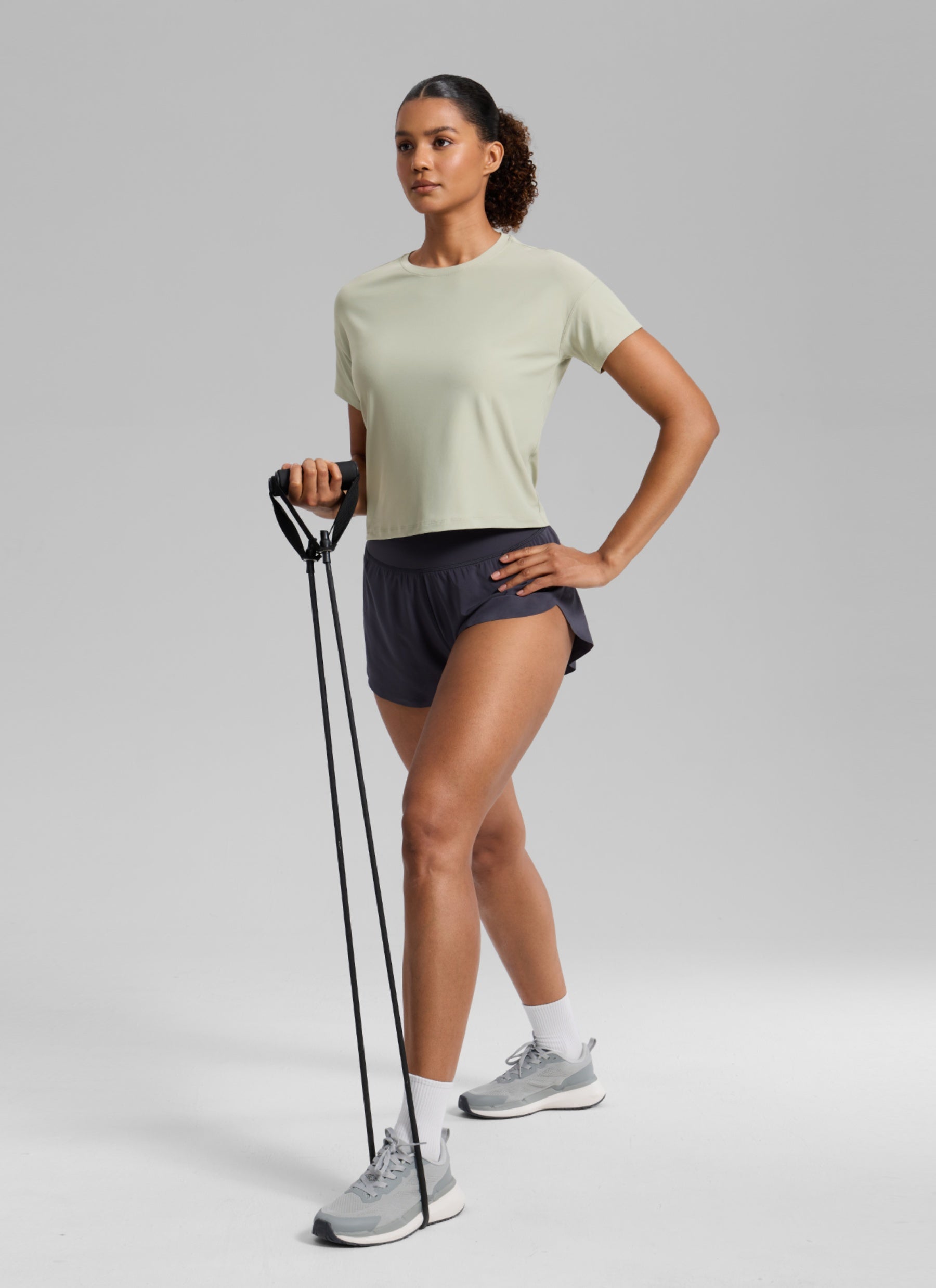 CRZ YOGA Women Cloudweight High Crew Neck Lightweight Loose Short Sleeve Fog Green