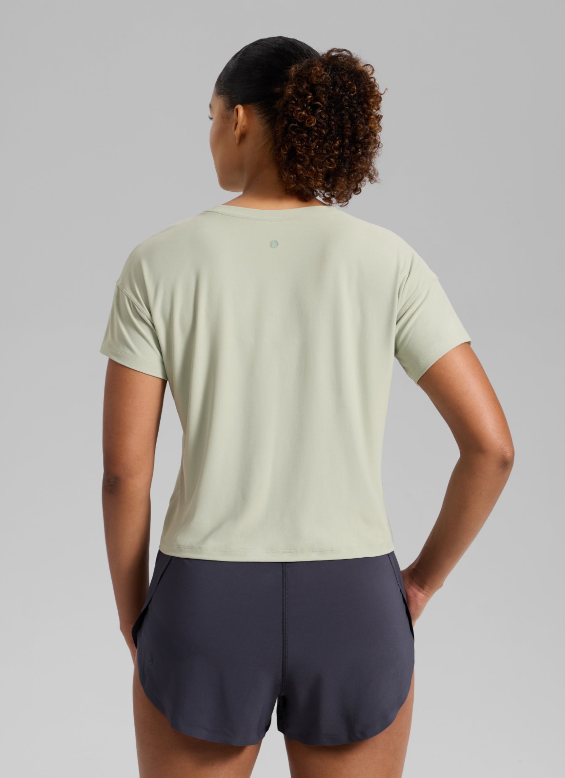 CRZ YOGA Women Cloudweight High Crew Neck Lightweight Loose Short Sleeve Fog Green