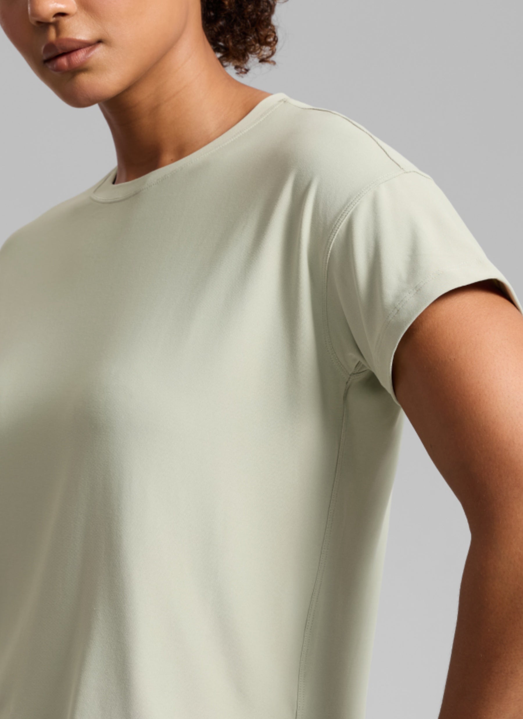 CRZ YOGA Women Cloudweight High Crew Neck Lightweight Loose Short Sleeve Fog Green