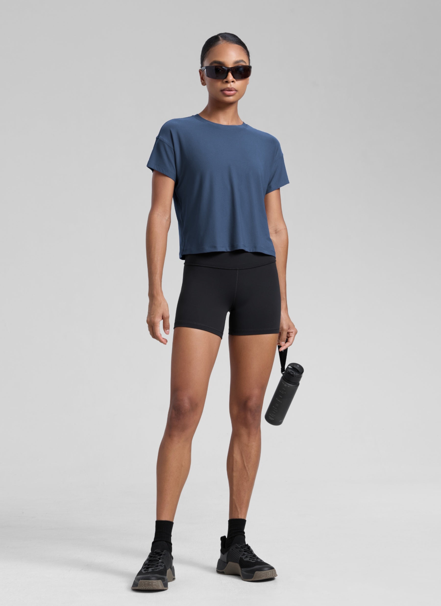CRZ YOGA Women Cloudweight High Crew Neck Lightweight Loose Short Sleeve Electric Blue