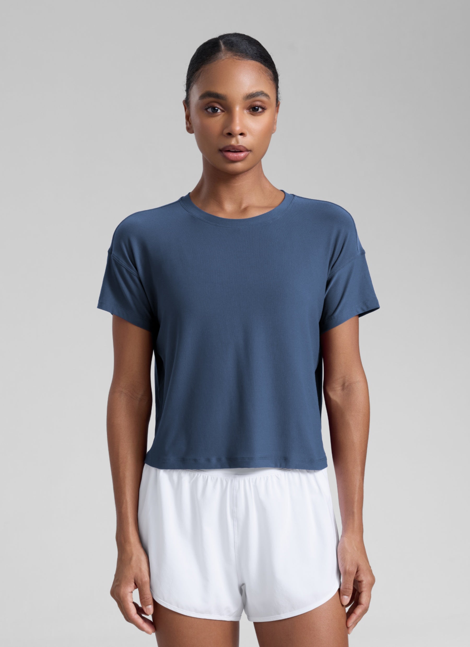 CRZ YOGA Women Cloudweight High Crew Neck Lightweight Loose Short Sleeve Electric Blue