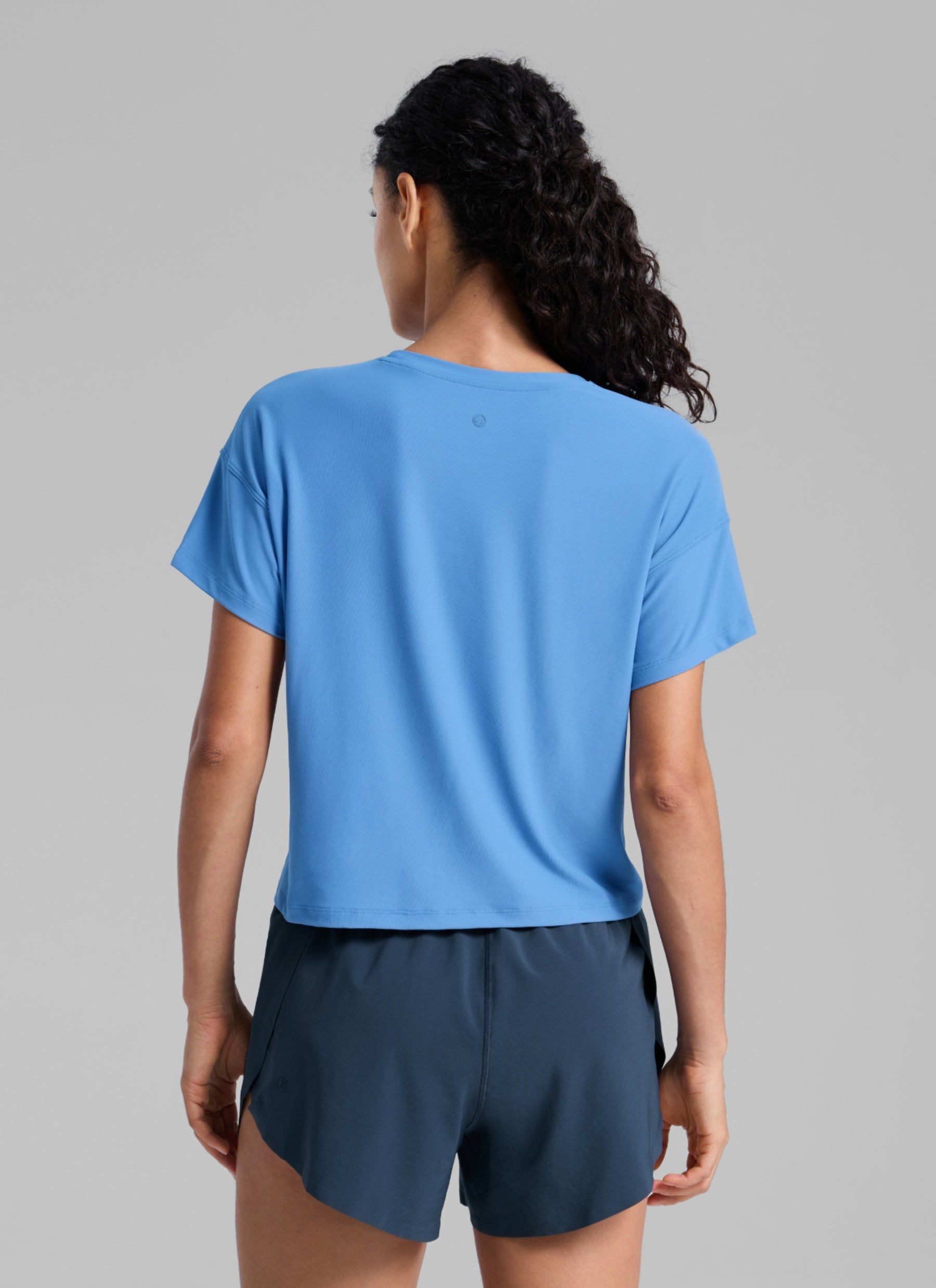 CRZ YOGA Women Cloudweight High Crew Neck Lightweight Loose Short Sleeve Party Blue