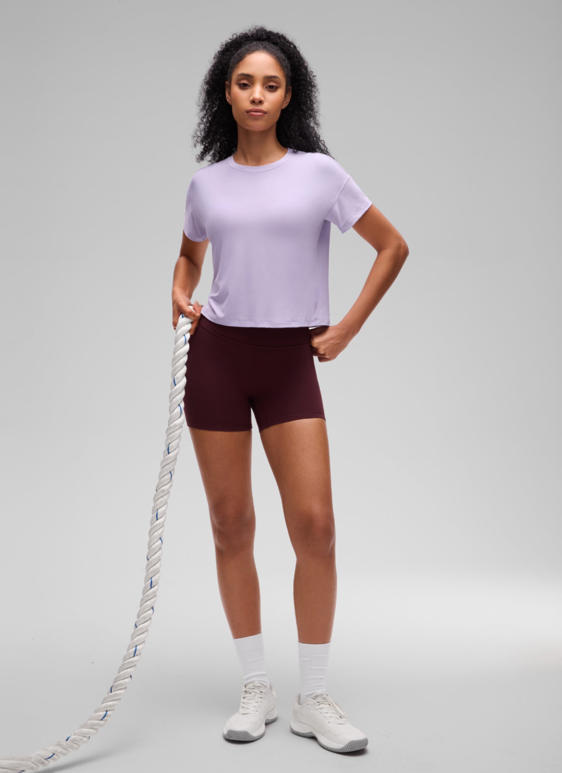 CRZ YOGA Women Cloudweight High Crew Neck Lightweight Loose Short Sleeve Lilac Air