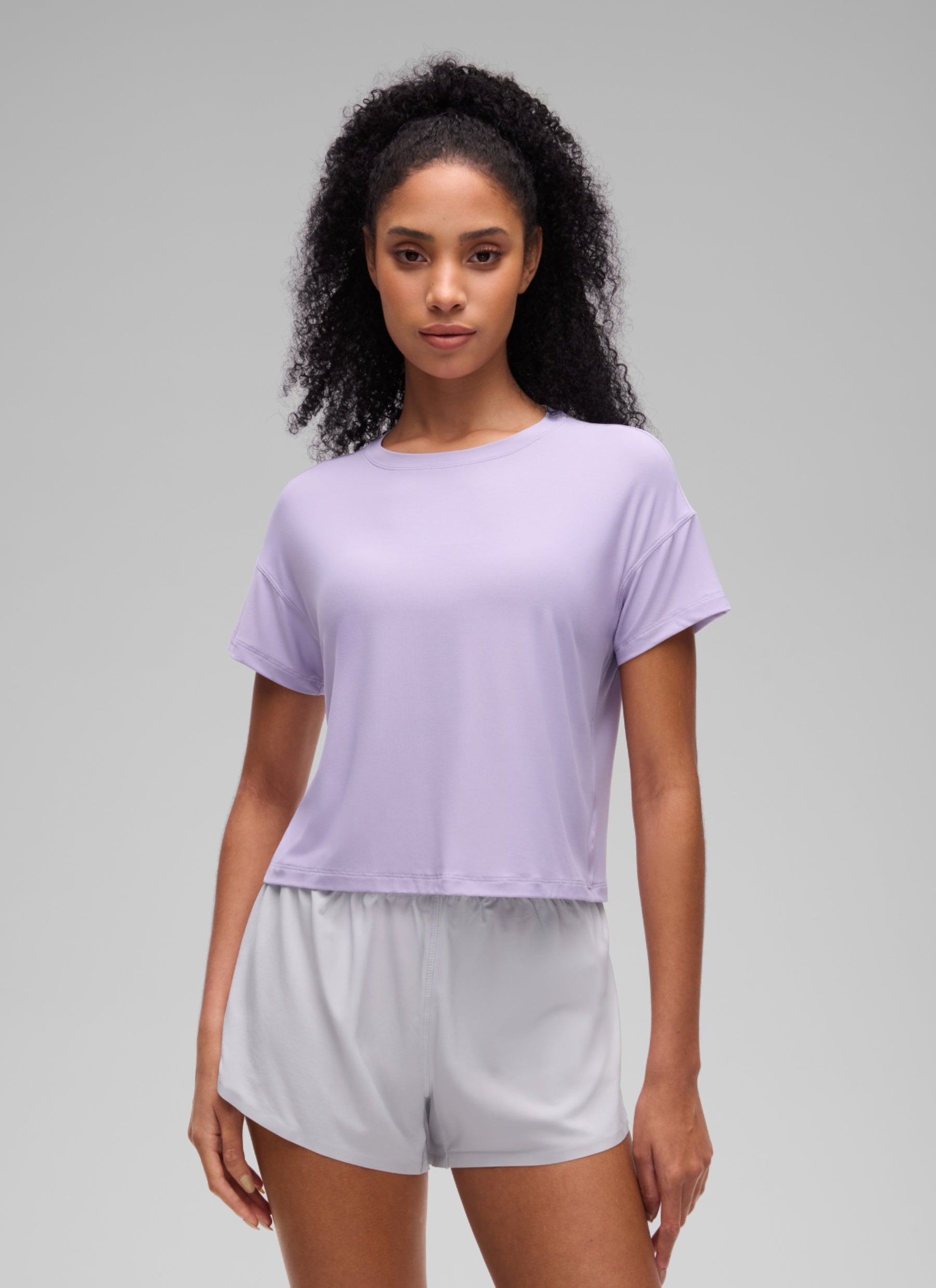CRZ YOGA Women Cloudweight High Crew Neck Lightweight Loose Short Sleeve Lilac Air
