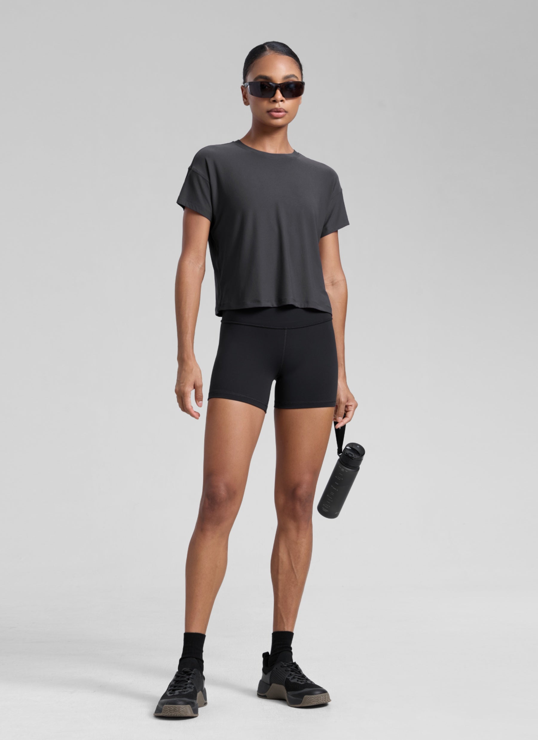 CRZ YOGA Women Cloudweight High Crew Neck Lightweight Loose Short Sleeve Mysterious Grey